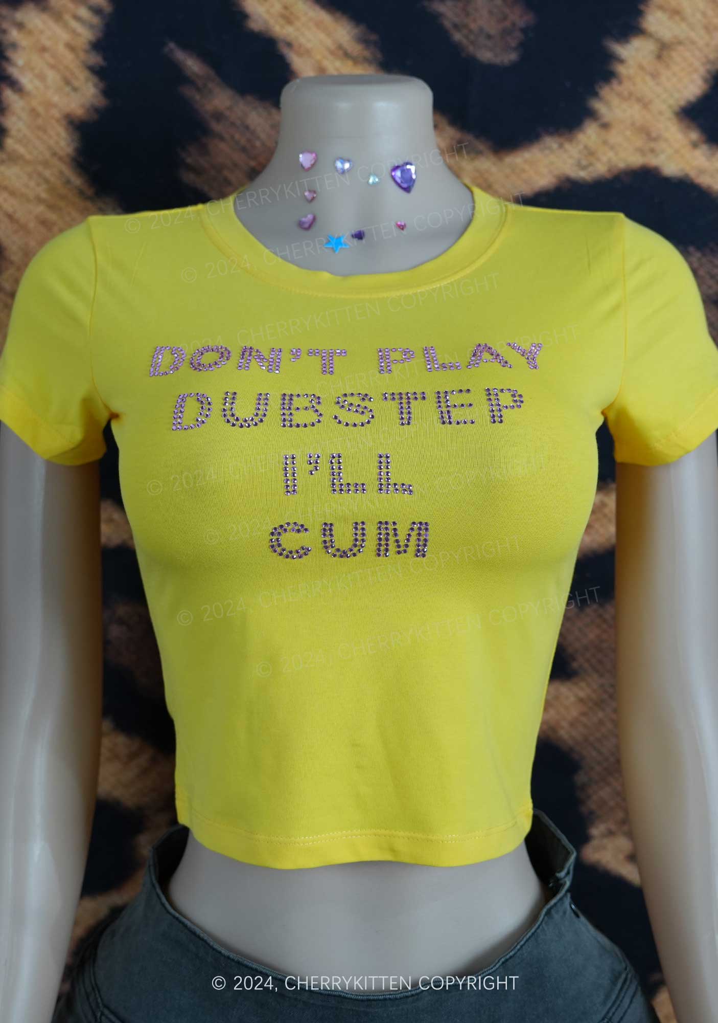 Rhinestone Dont Play Dubstep Y2K Baby Tee Cherrykitten - Image 4