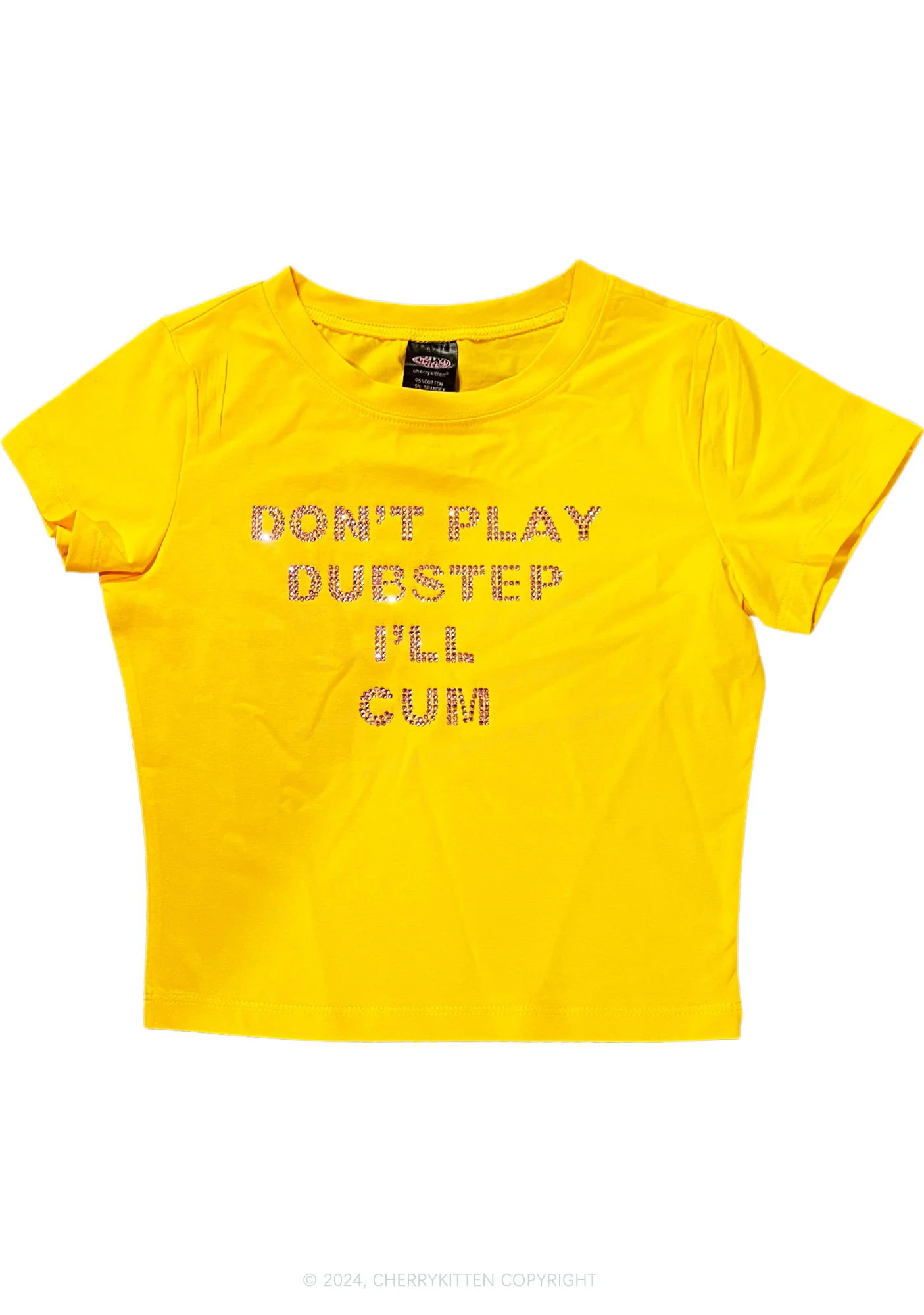 Rhinestone Dont Play Dubstep Y2K Baby Tee Cherrykitten - Image 5