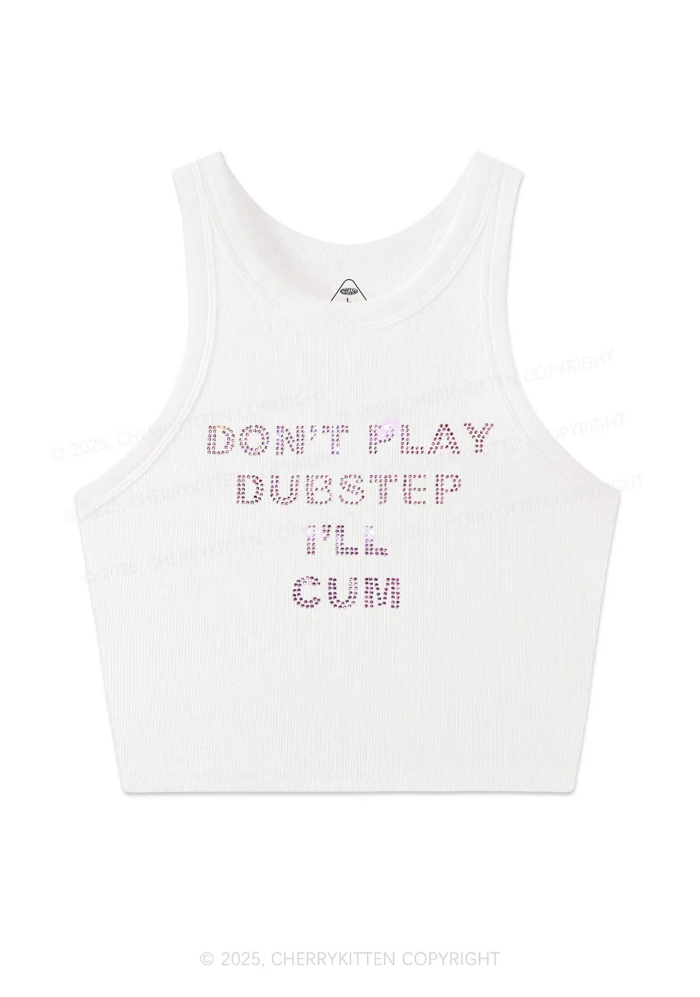 Rhinestone Dont Play Dubstep Y2K Crop Tank Top Cherrykitten - Image 3