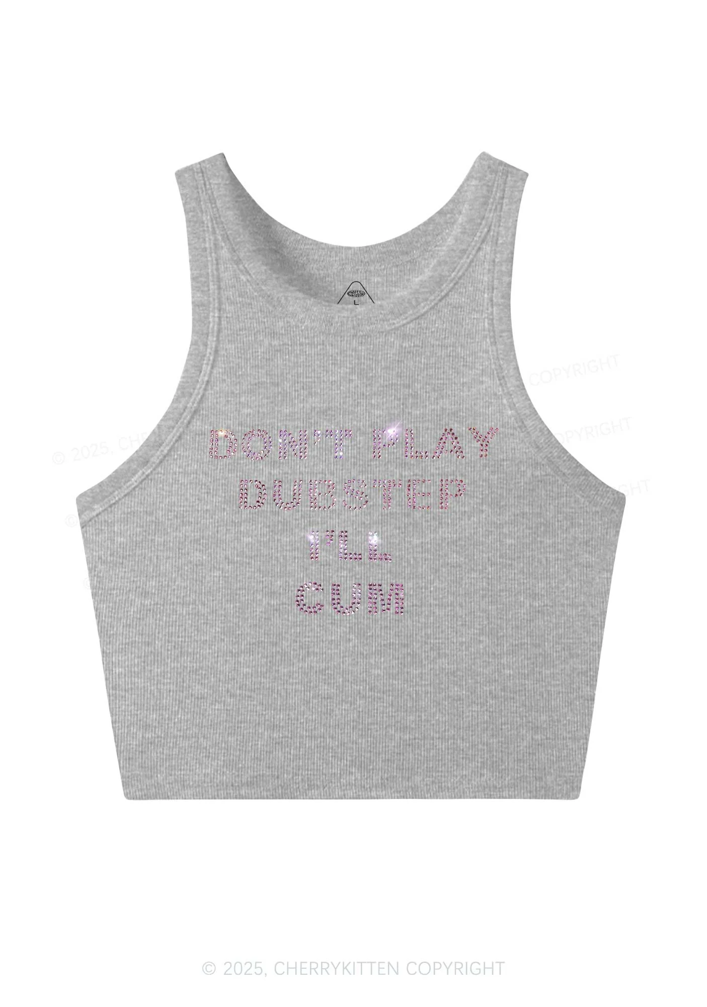 Rhinestone Dont Play Dubstep Y2K Crop Tank Top Cherrykitten - Image 4