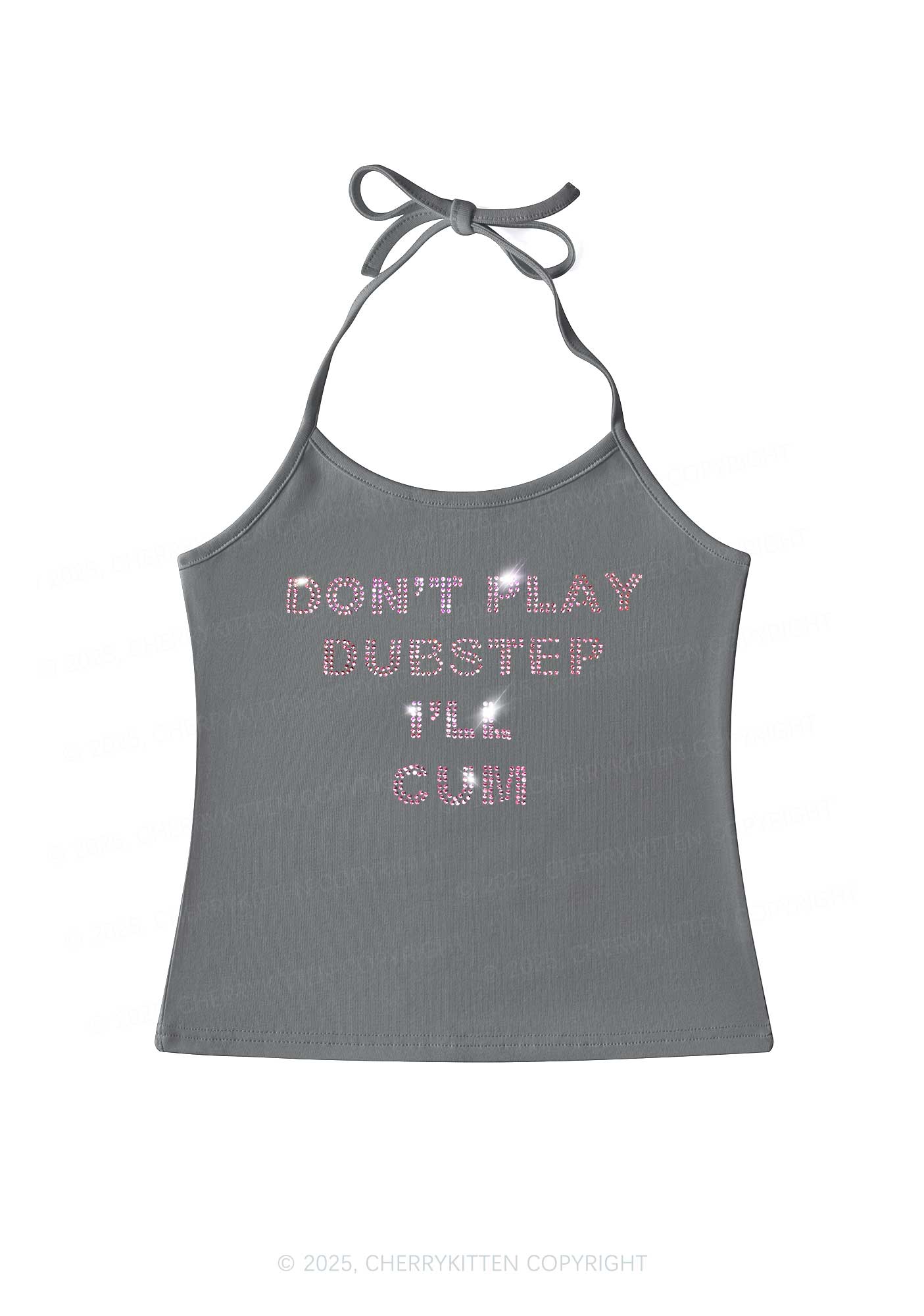 Rhinestone Dont Play Dubstep Y2K Halter Neck Cami Cherrykitten - Image 3