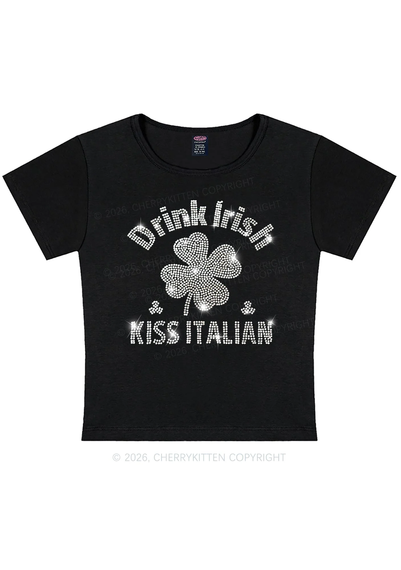Rhinestone Drink Irish Kiss Italian St Patricks Y2K Baby Tee Cherrykitten - Image 3