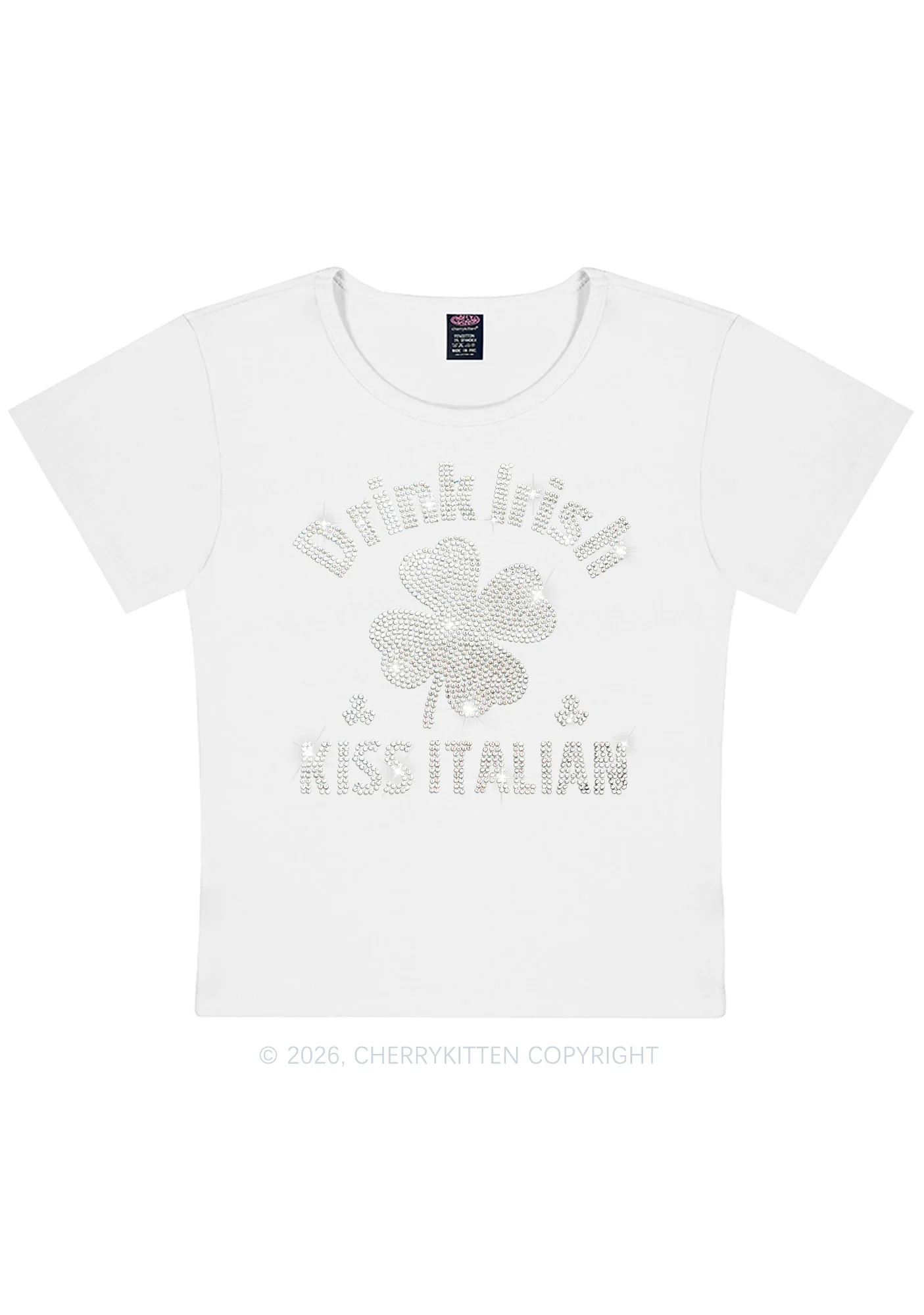 Rhinestone Drink Irish Kiss Italian St Patricks Y2K Baby Tee Cherrykitten - Image 4