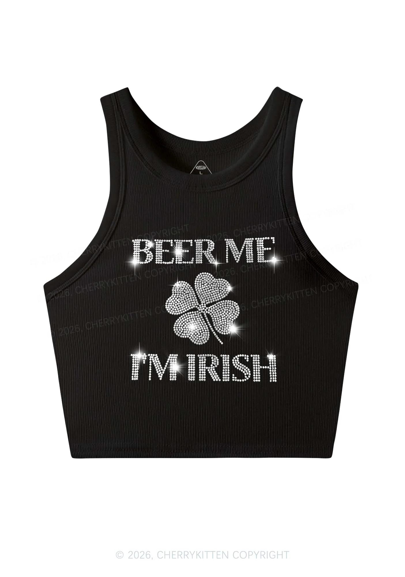 Rhinestone Drink Irish Kiss Italian St Patricks Y2K Crop Tank Top Cherrykitten - Image 3