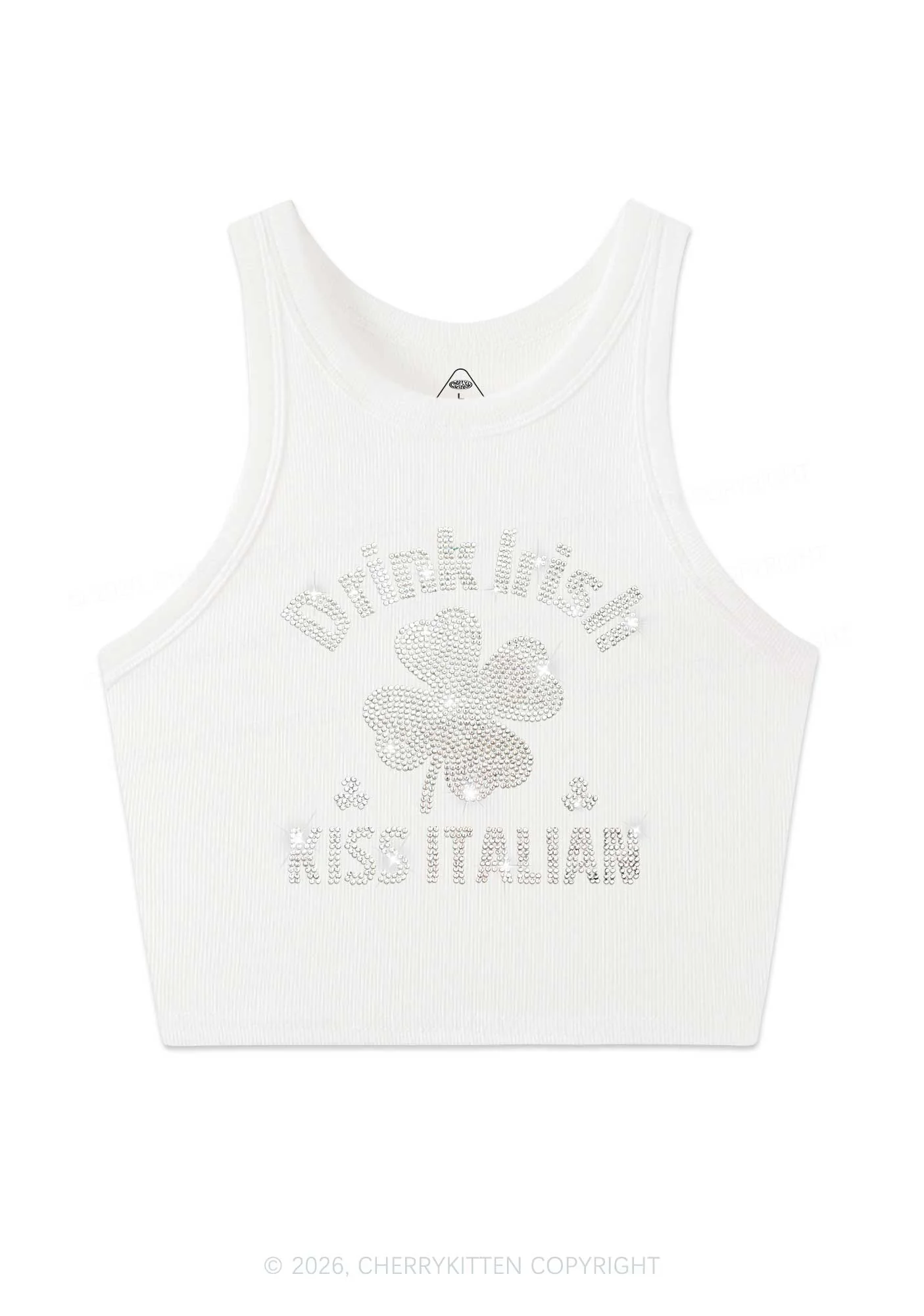 Rhinestone Drink Irish Kiss Italian St Patricks Y2K Crop Tank Top Cherrykitten - Image 4
