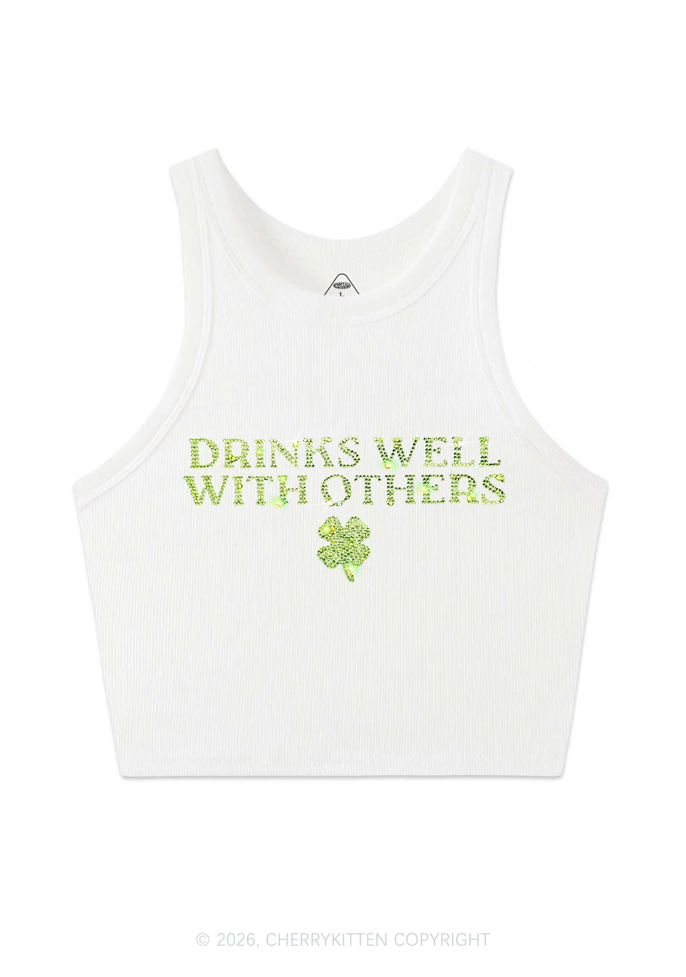 Rhinestone Drinks Well With Others St Patricks Y2K Crop Tank Top Cherrykitten - Image 4