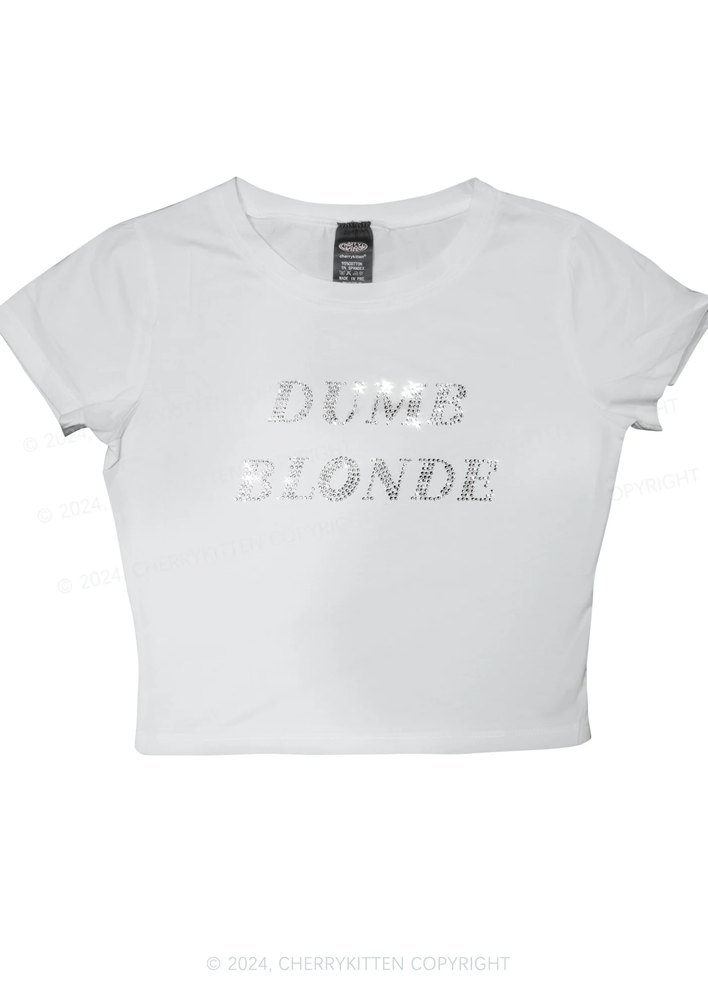Rhinestone Dumb Blonde Y2K Baby Tee Cherrykitten - Image 4