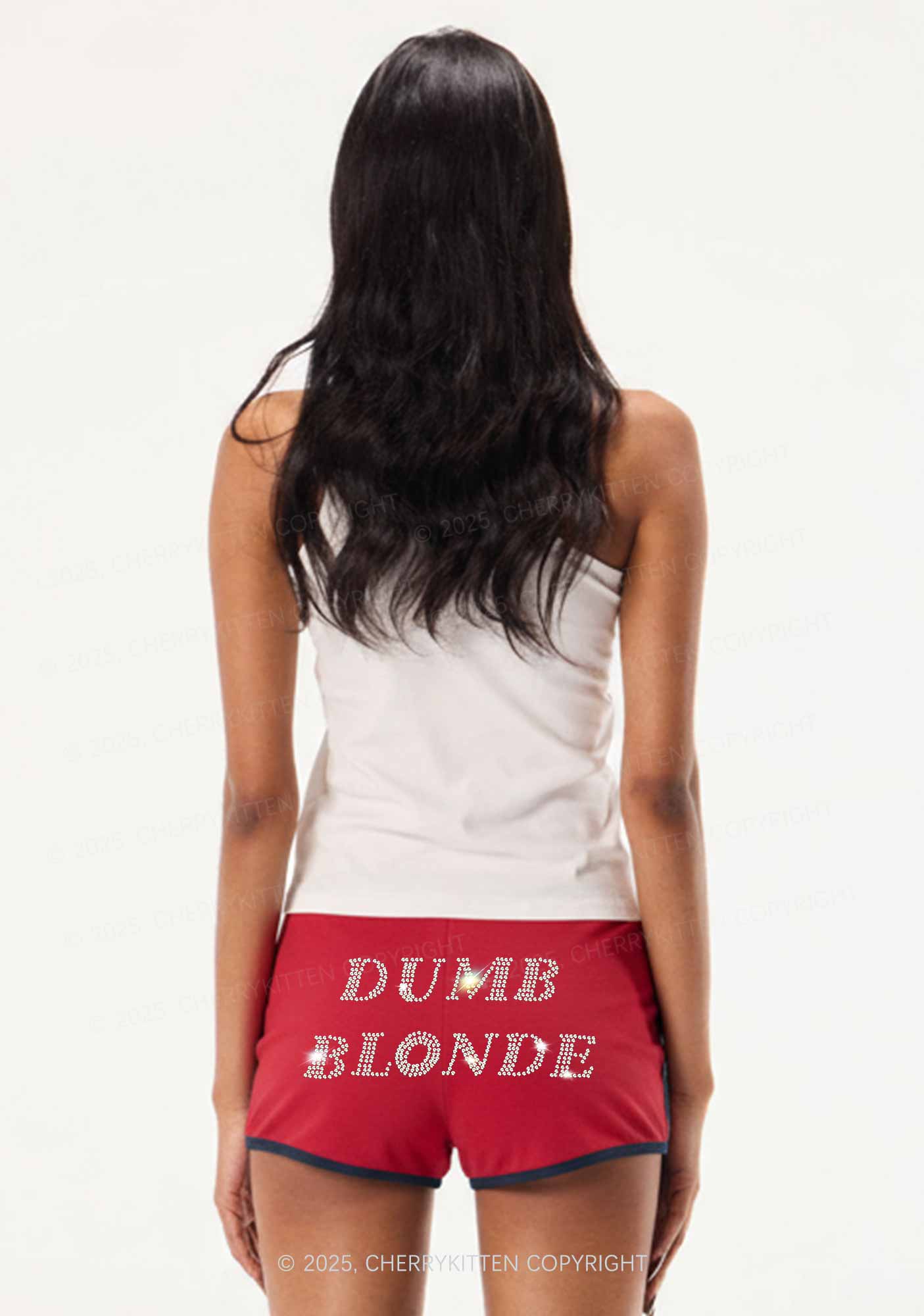 Rhinestone Dumb Blonde Y2K Booty Shorts Cherrykitten - Image 2