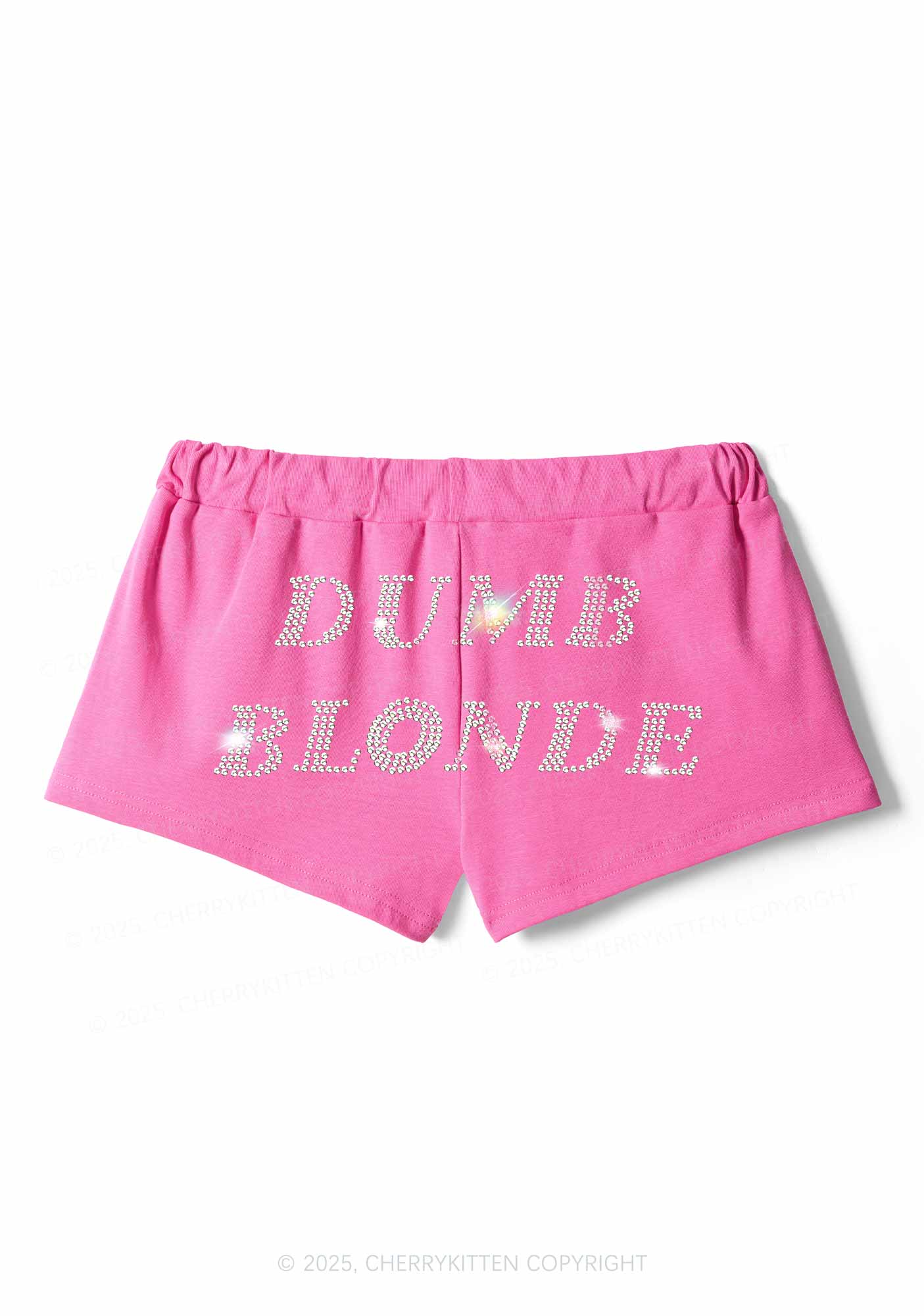 Rhinestone Dumb Blonde Y2K Drawstring Mini Shorts Cherrykitten - Image 3