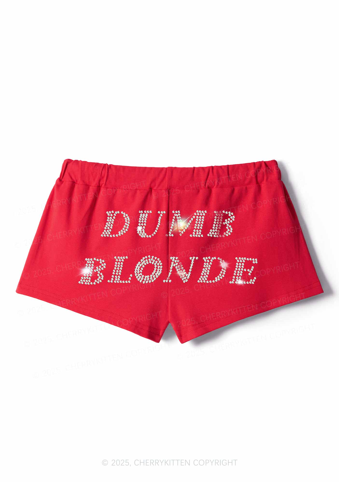 Rhinestone Dumb Blonde Y2K Drawstring Mini Shorts Cherrykitten - Image 6