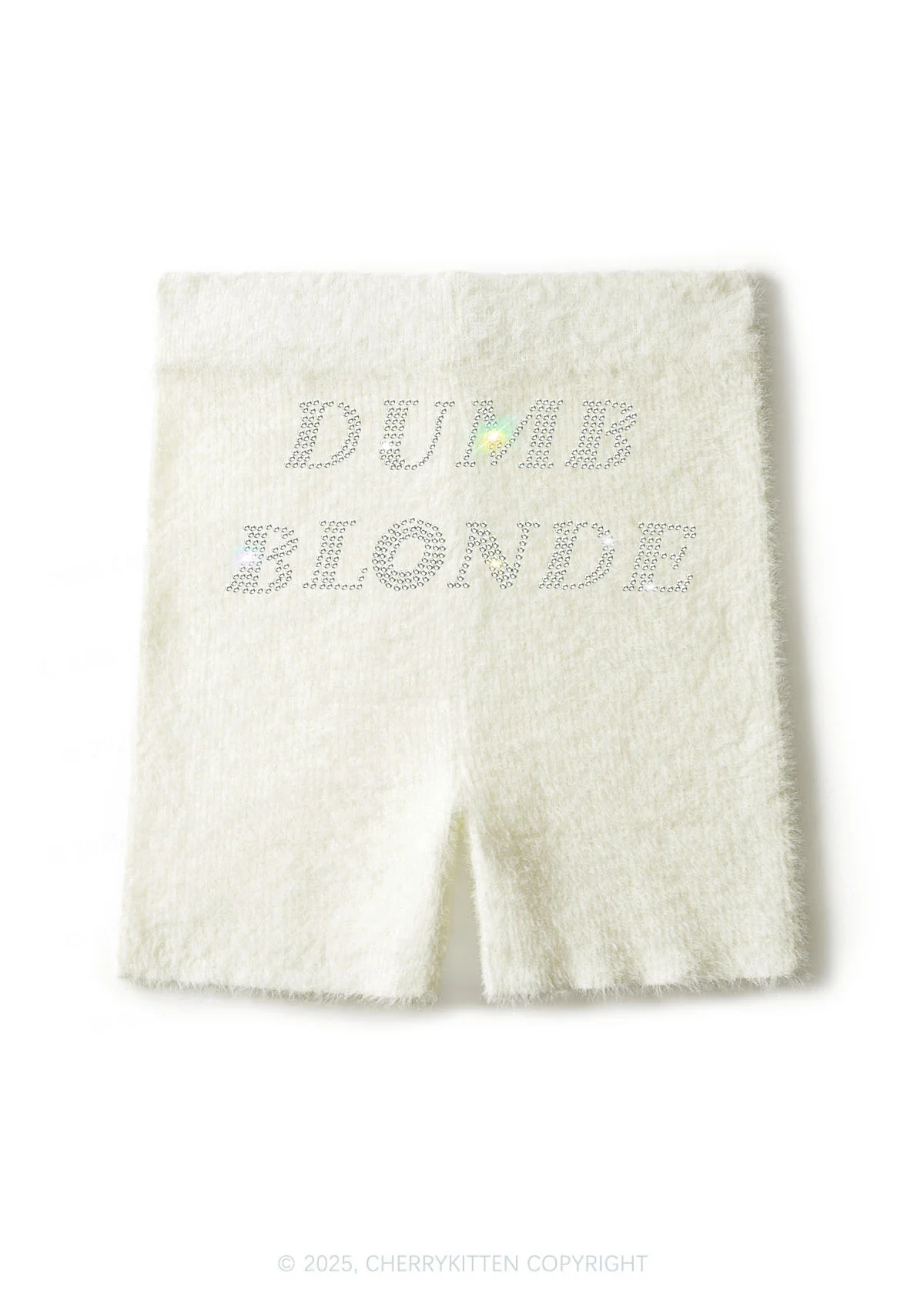 Rhinestone Dumb Blonde Y2K Fluffy Shorts Cherrykitten - Image 2