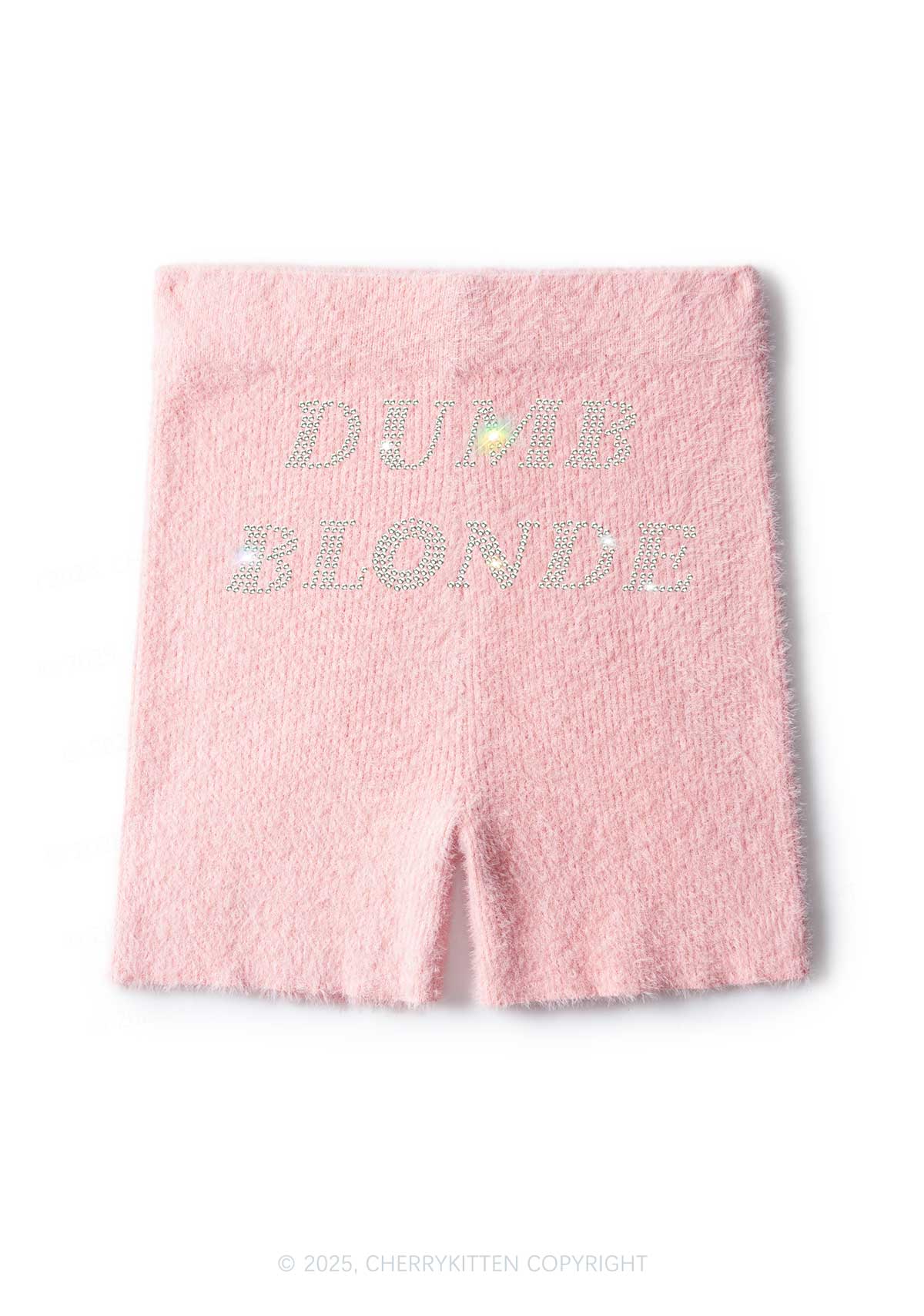 Rhinestone Dumb Blonde Y2K Fluffy Shorts Cherrykitten - Image 3
