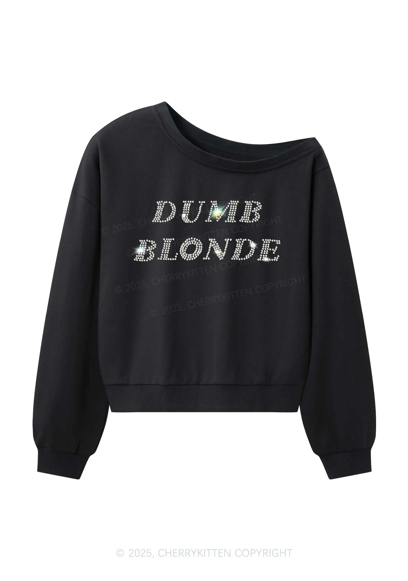 Rhinestone Dumb Blonde Y2K Off Shoulder Sweatshirts Cherrykitten - Image 3