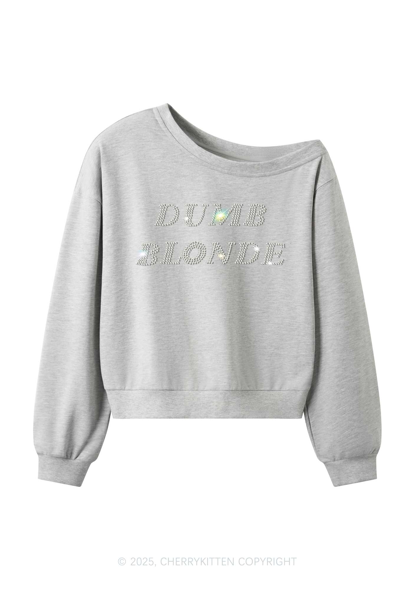 Rhinestone Dumb Blonde Y2K Off Shoulder Sweatshirts Cherrykitten - Image 4