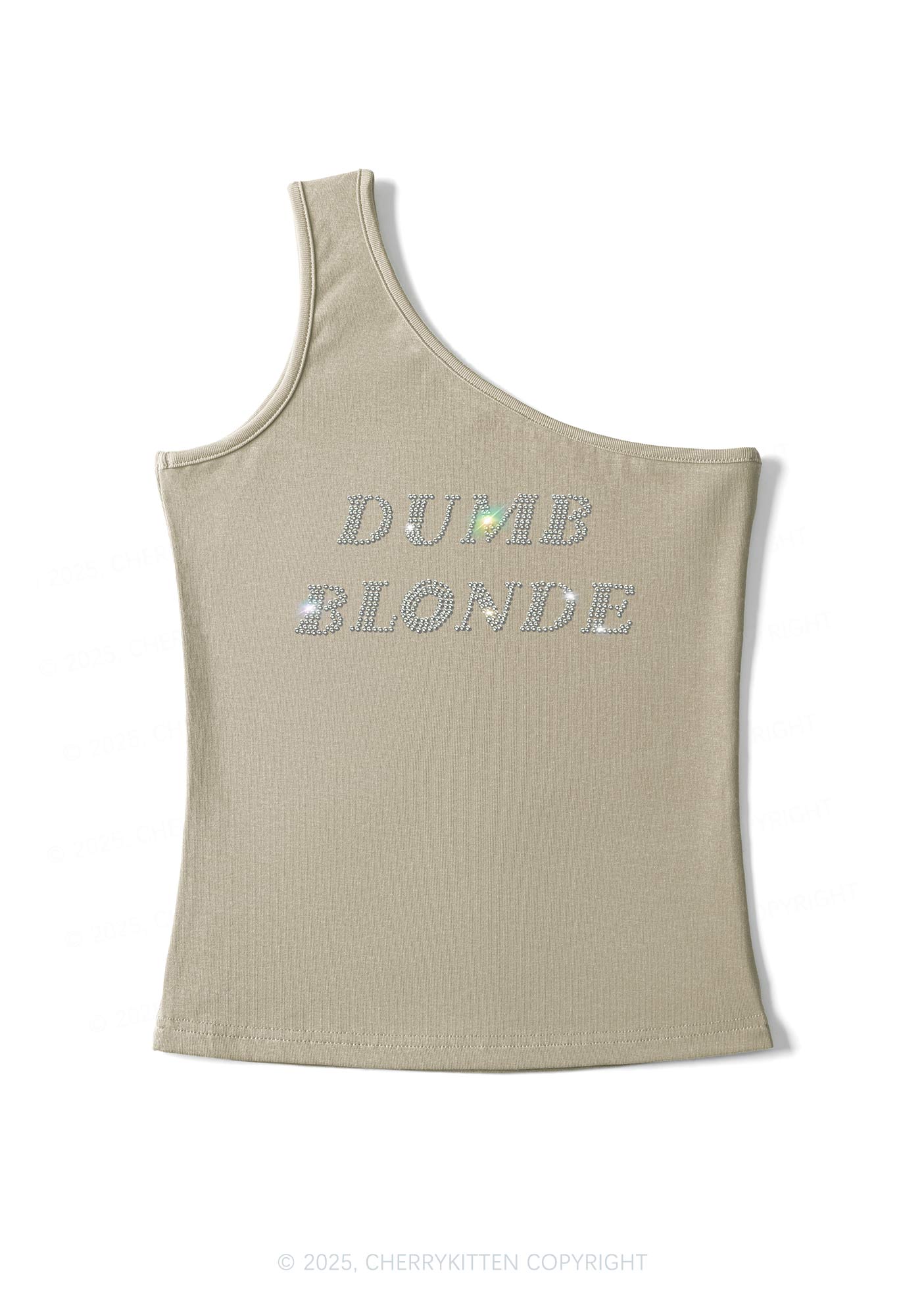 Rhinestone Dumb Blonde Y2K One Shoulder Tank Top Cherrykitten - Image 4