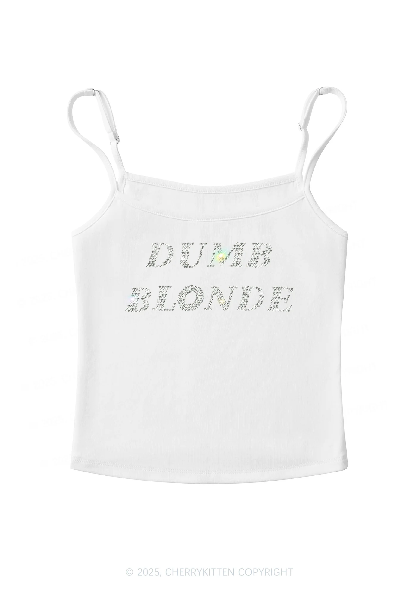 Rhinestone Dumb Blonde Y2K Spaghetti Strap Cami Cherrykitten - Image 3