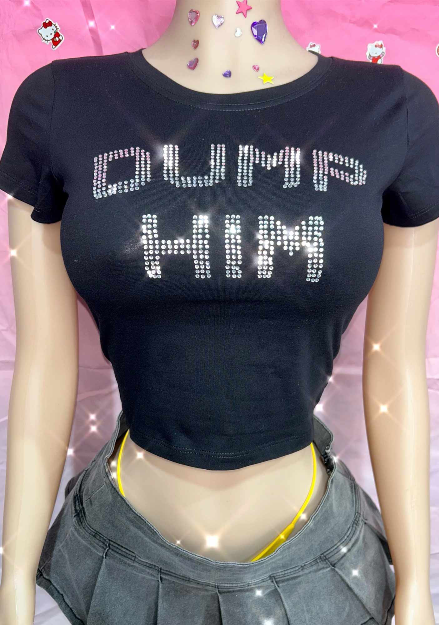 Rhinestone Dump Him Y2K Baby Tee Cherrykitten - Image 2