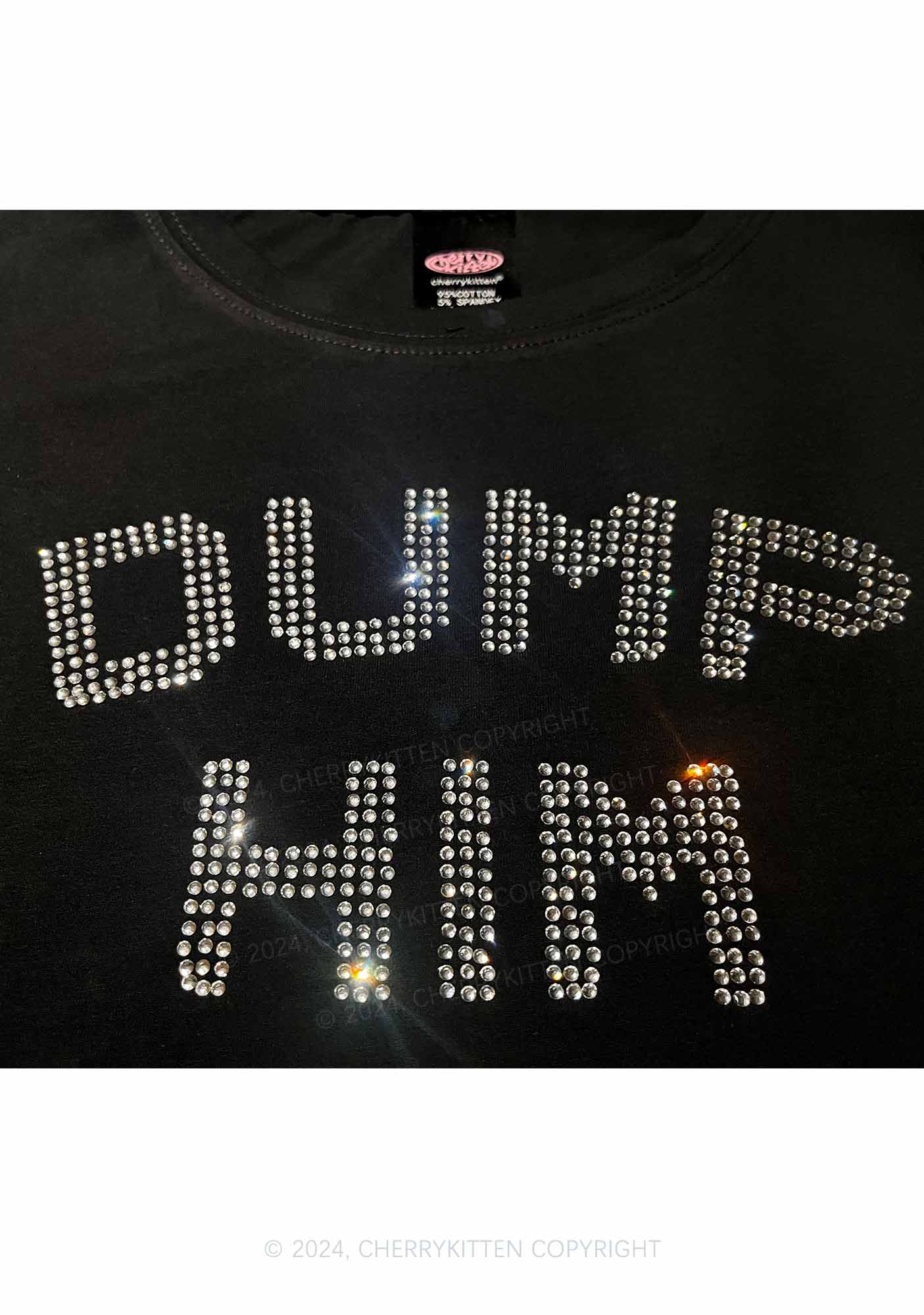 Rhinestone Dump Him Y2K Baby Tee Cherrykitten - Image 4