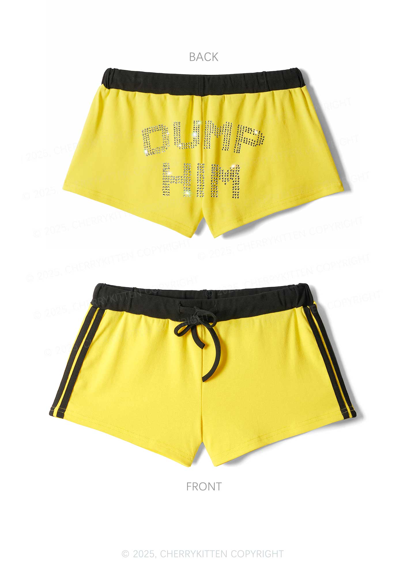 Rhinestone Dump Him Y2K Drawstring Mini Shorts Cherrykitten - Image 3