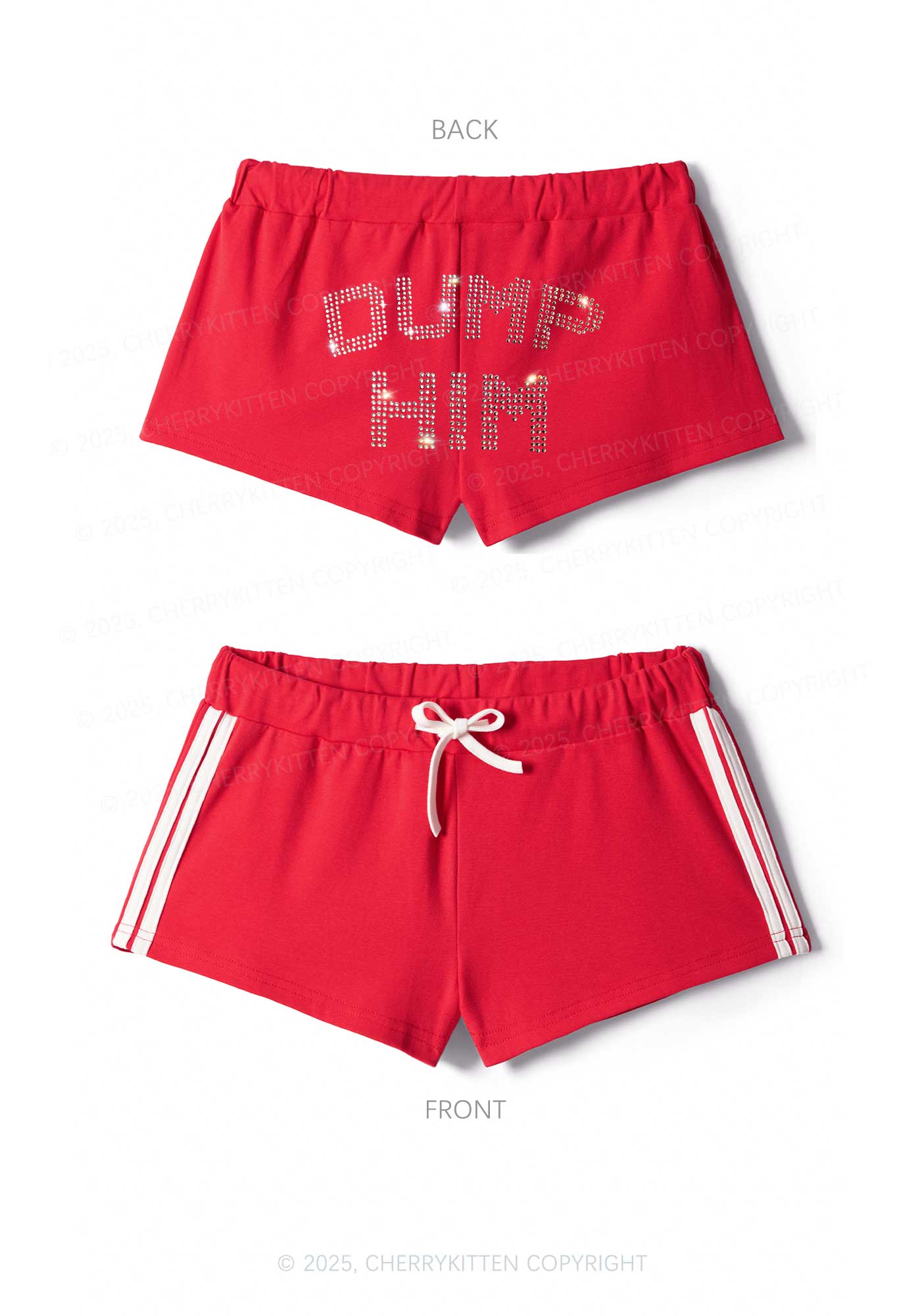 Rhinestone Dump Him Y2K Drawstring Mini Shorts Cherrykitten - Image 4