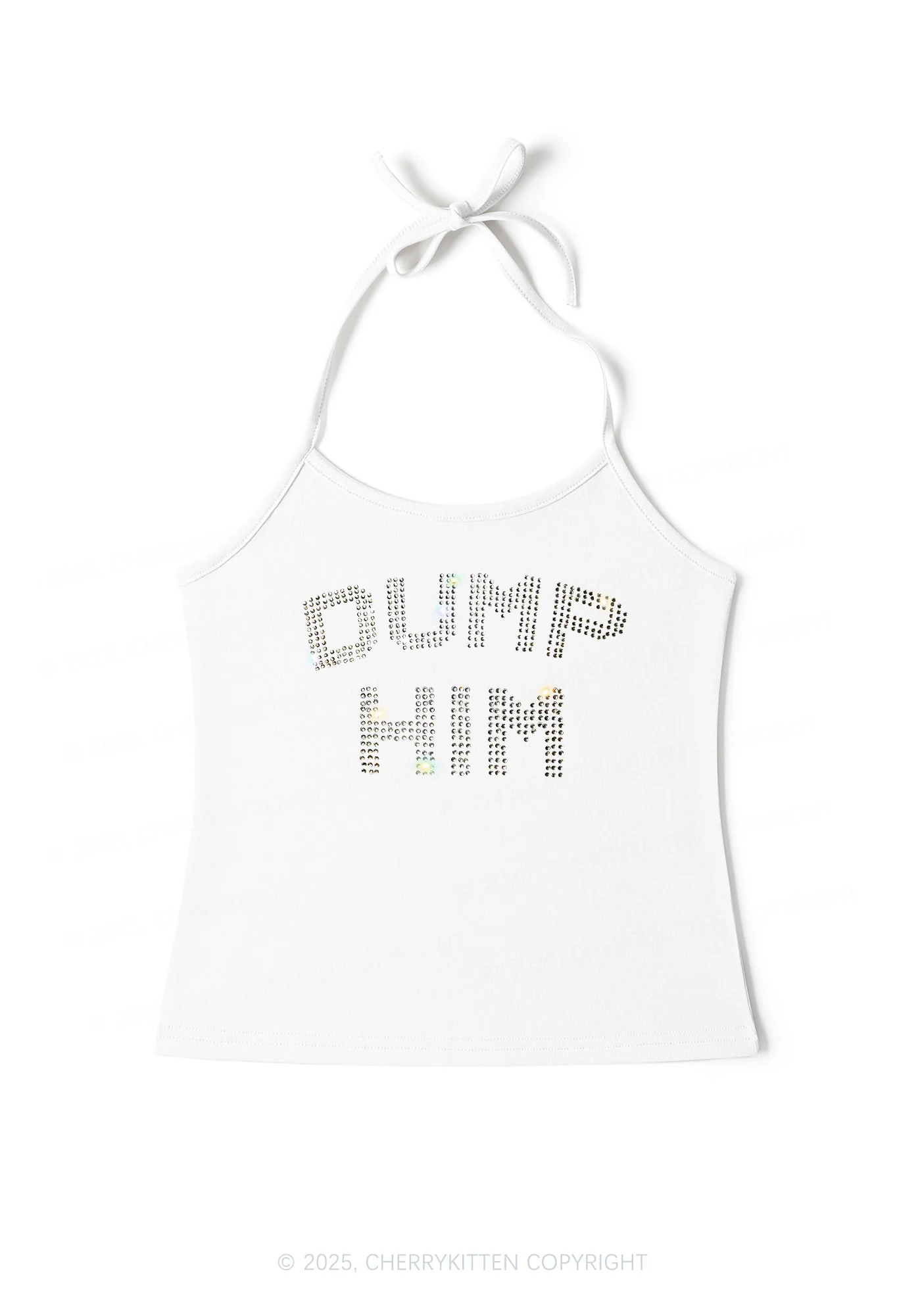 Rhinestone Dump Him Y2K Halter Neck Cami Cherrykitten - Image 2