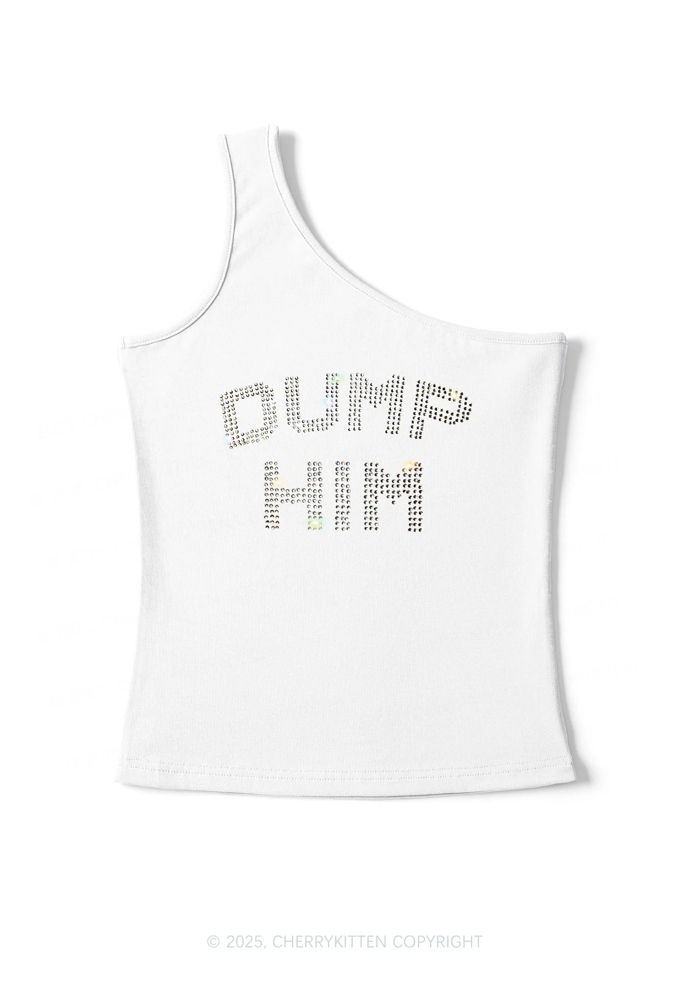 Rhinestone Dump Him Y2K One Shoulder Tank Top Cherrykitten - Image 2