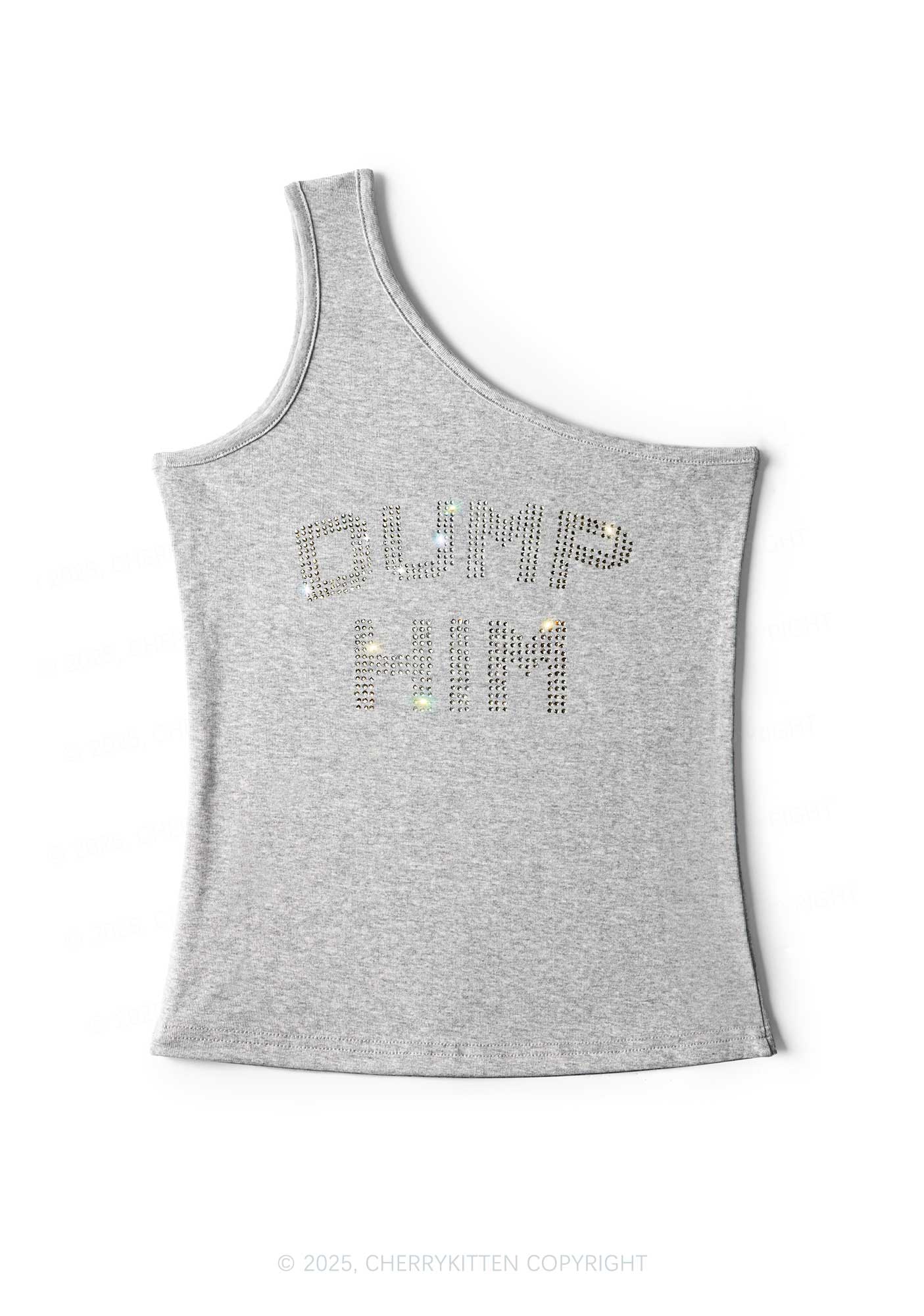 Rhinestone Dump Him Y2K One Shoulder Tank Top Cherrykitten - Image 5