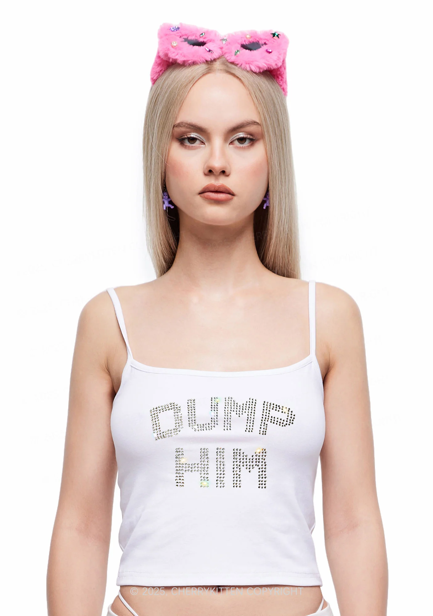 Rhinestone Dump Him Y2K Spaghetti Strap Cami Cherrykitten - Image 2