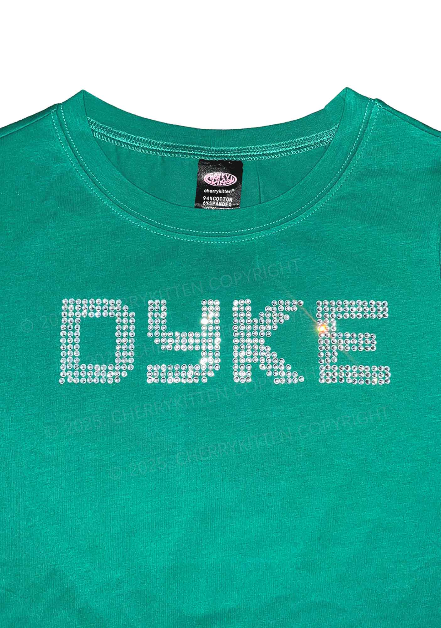 Rhinestone Dyke Pride Y2K Baby Tee Cherrykitten - Image 2