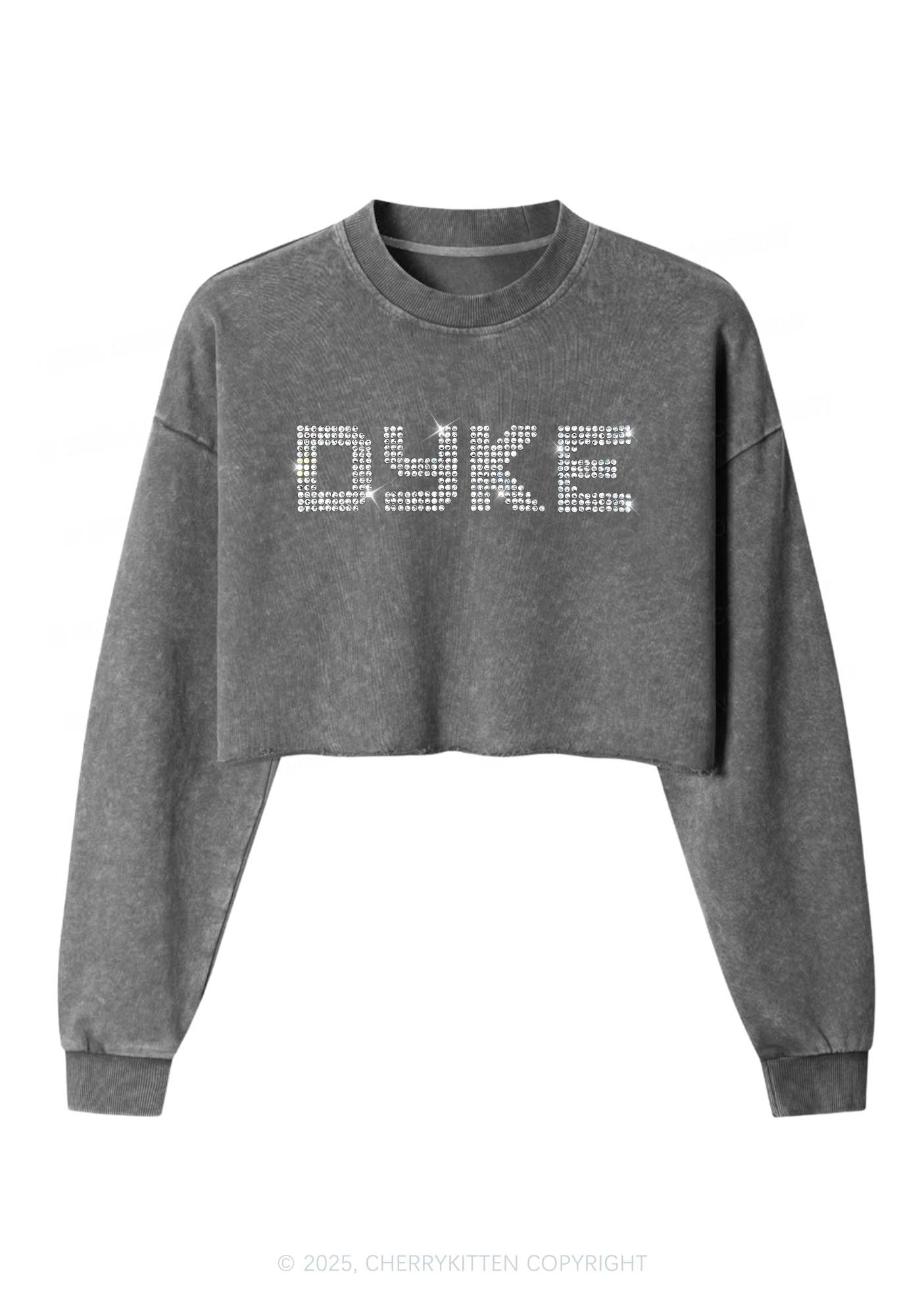 Rhinestone Dyke Pride Y2K Crop Washed Sweatshirts Cherrykitten - Image 3