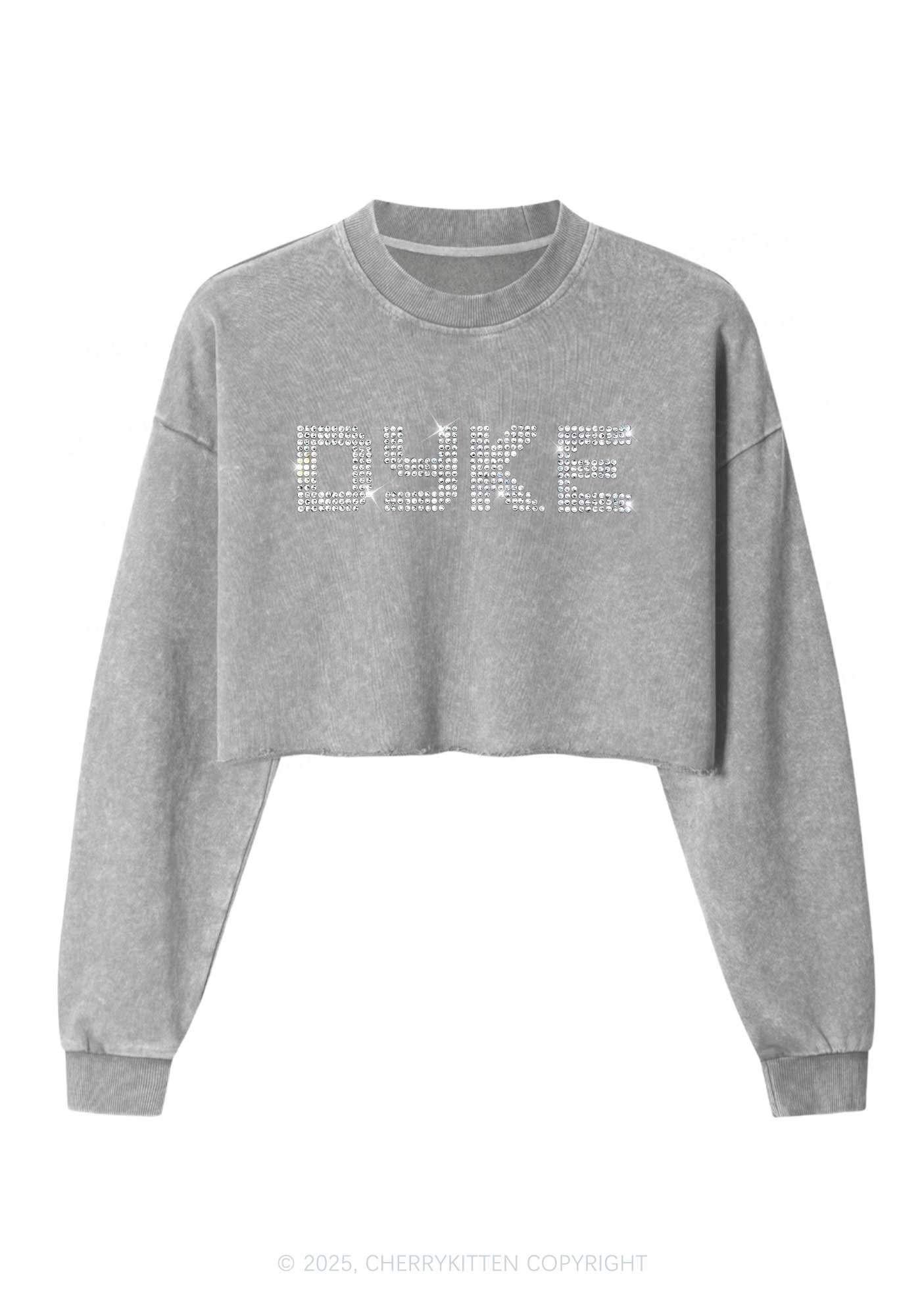 Rhinestone Dyke Pride Y2K Crop Washed Sweatshirts Cherrykitten - Image 4