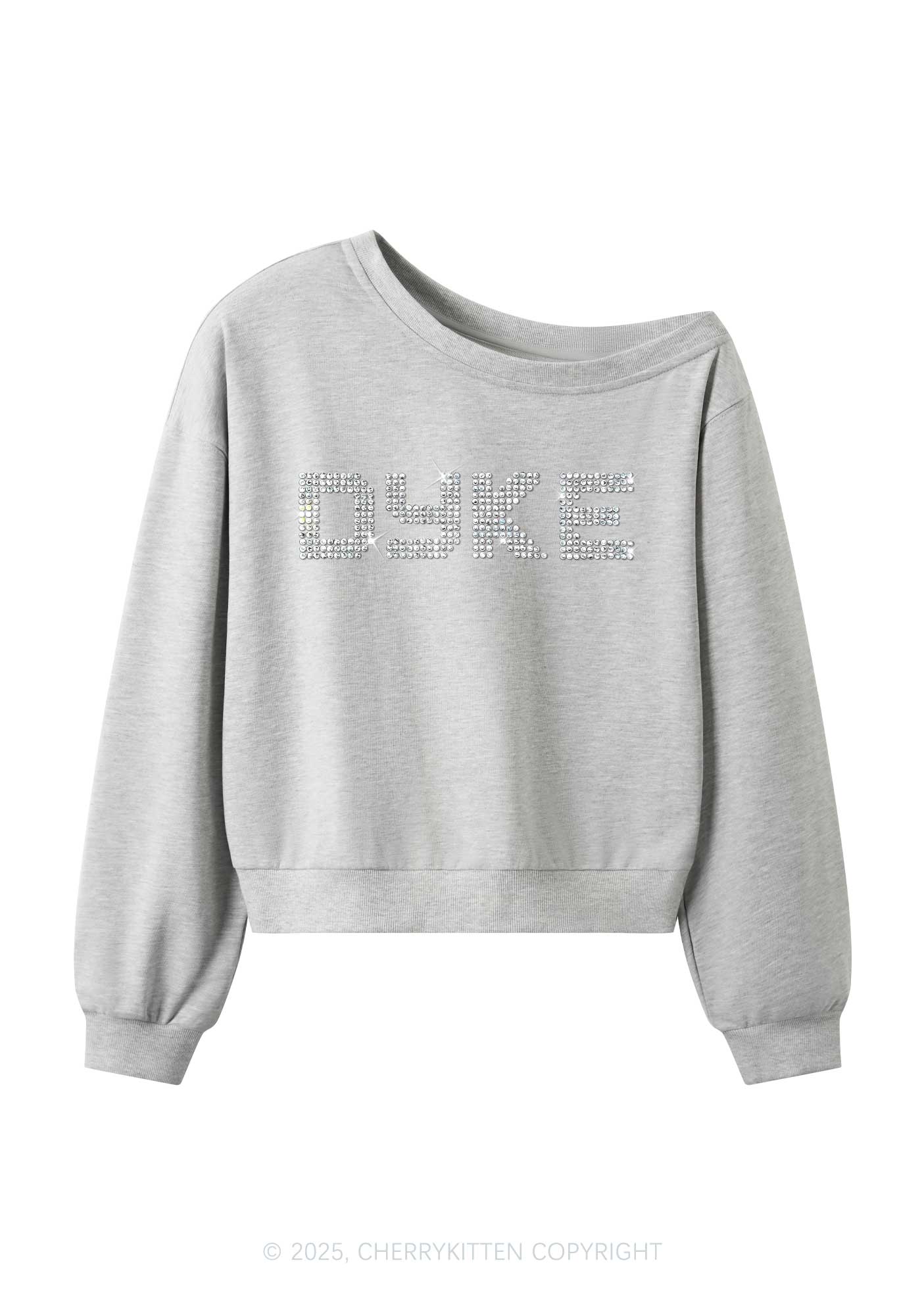 Rhinestone Dyke Pride Y2K Off Shoulder Sweatshirts Cherrykitten - Image 4