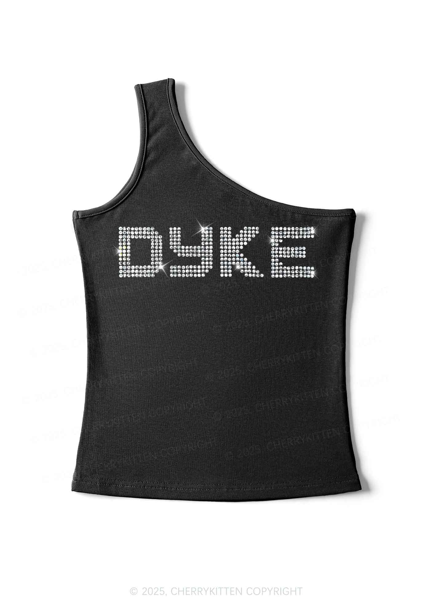 Rhinestone Dyke Pride Y2K One Shoulder Tank Top Cherrykitten - Image 2