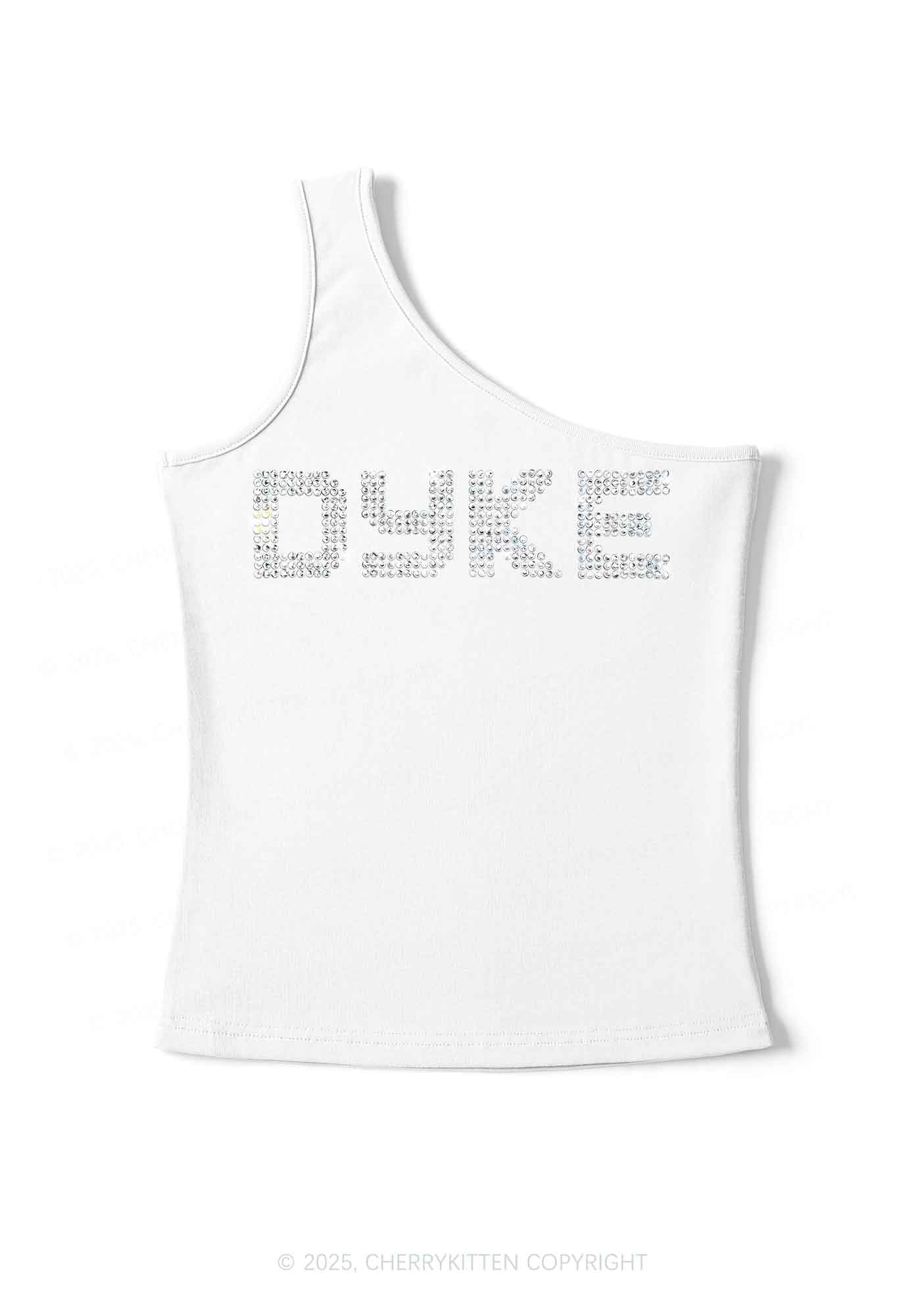 Rhinestone Dyke Pride Y2K One Shoulder Tank Top Cherrykitten - Image 3