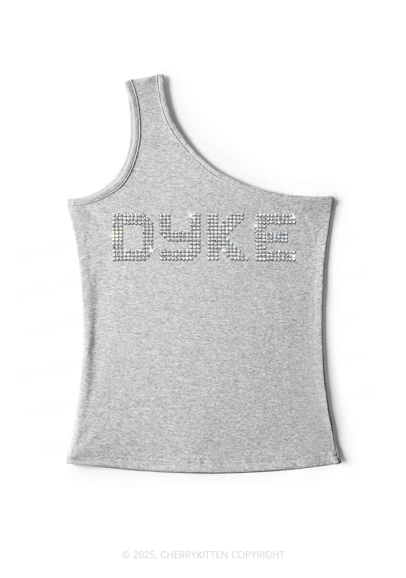 Rhinestone Dyke Pride Y2K One Shoulder Tank Top Cherrykitten - Image 4