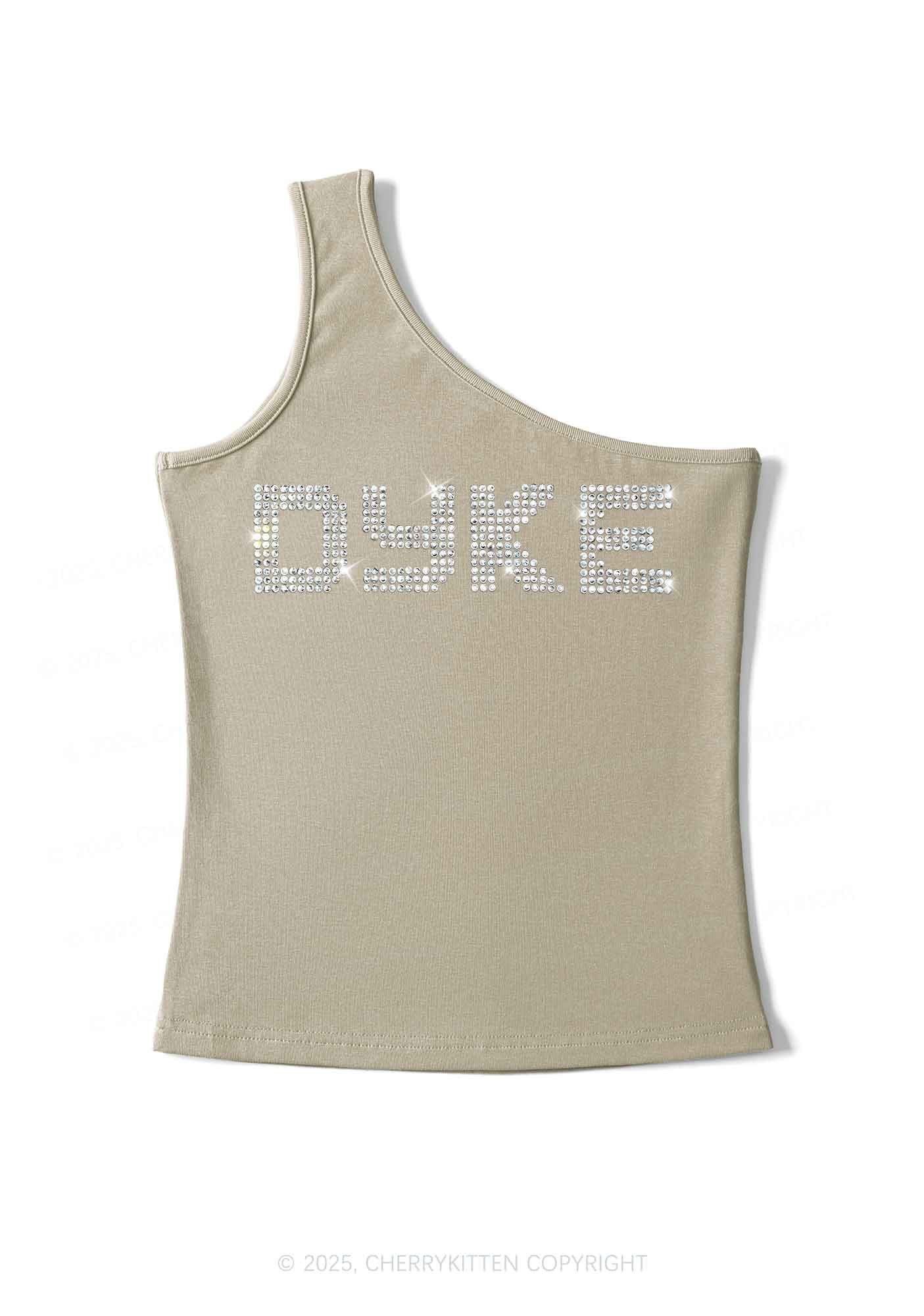 Rhinestone Dyke Pride Y2K One Shoulder Tank Top Cherrykitten - Image 5