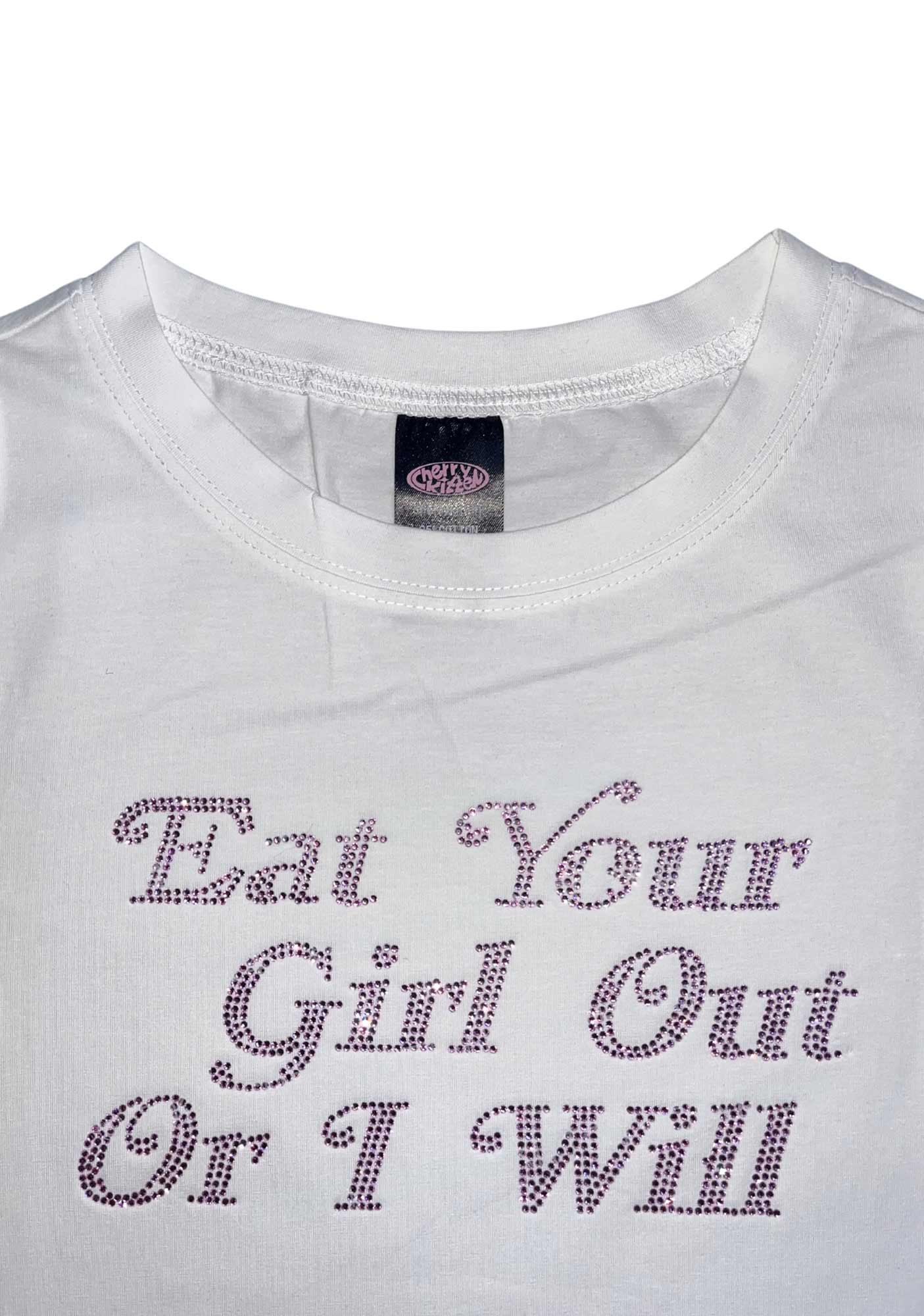 Rhinestone Eat Your Girl Out Y2K Baby Tee Cherrykitten - Image 2