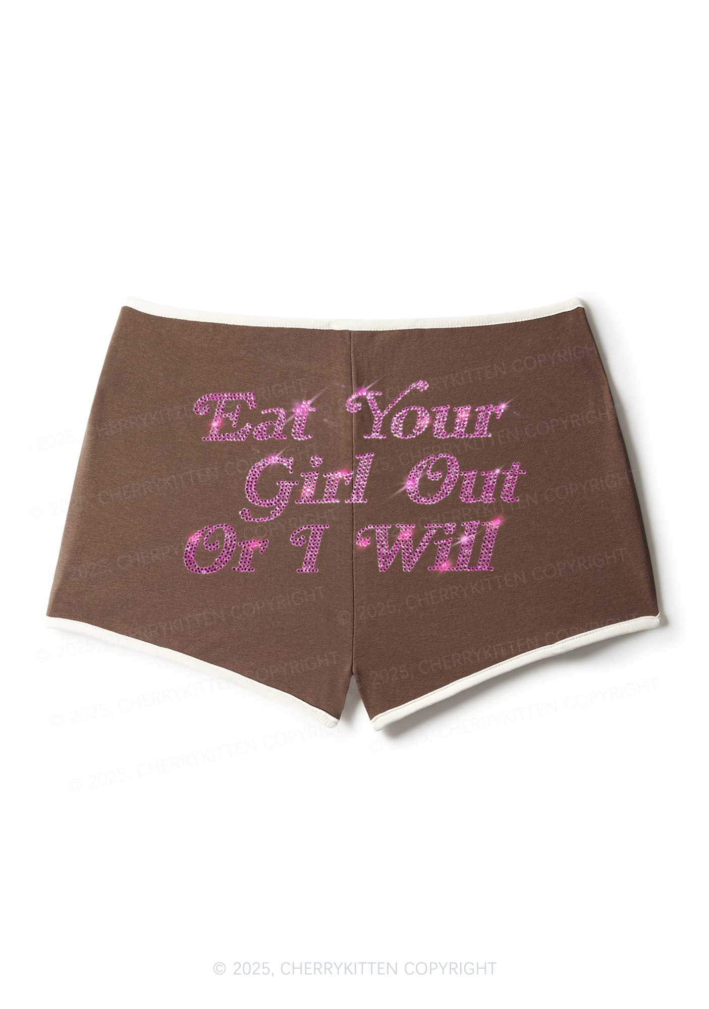 Rhinestone Eat Your Girl Out Y2K Booty Shorts Cherrykitten - Image 3