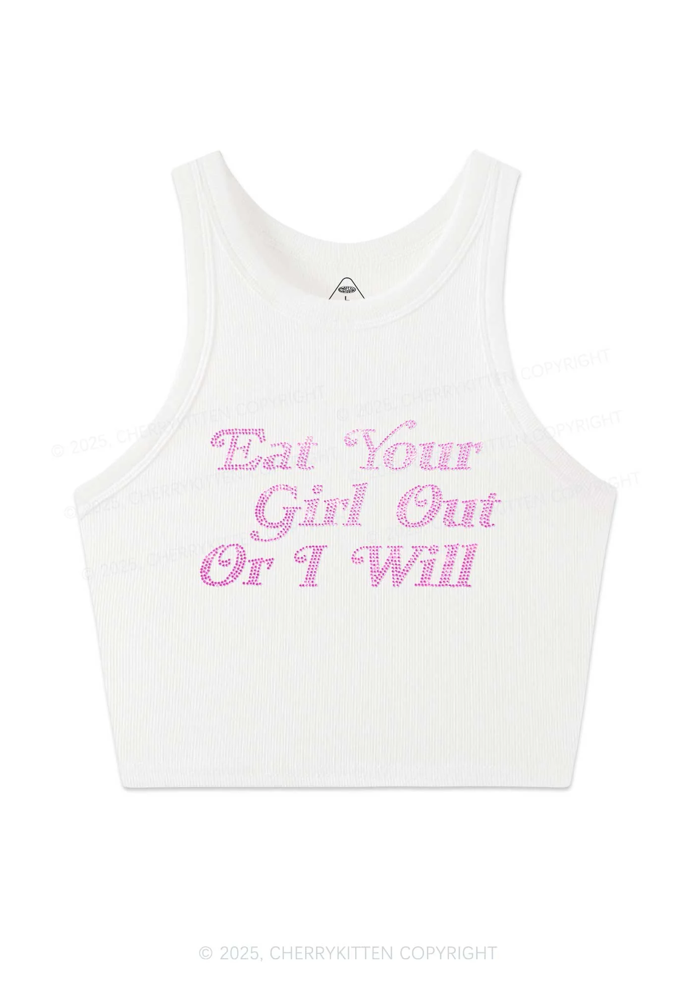Rhinestone Eat Your Girl Out Y2K Crop Tank Top Cherrykitten - Image 3