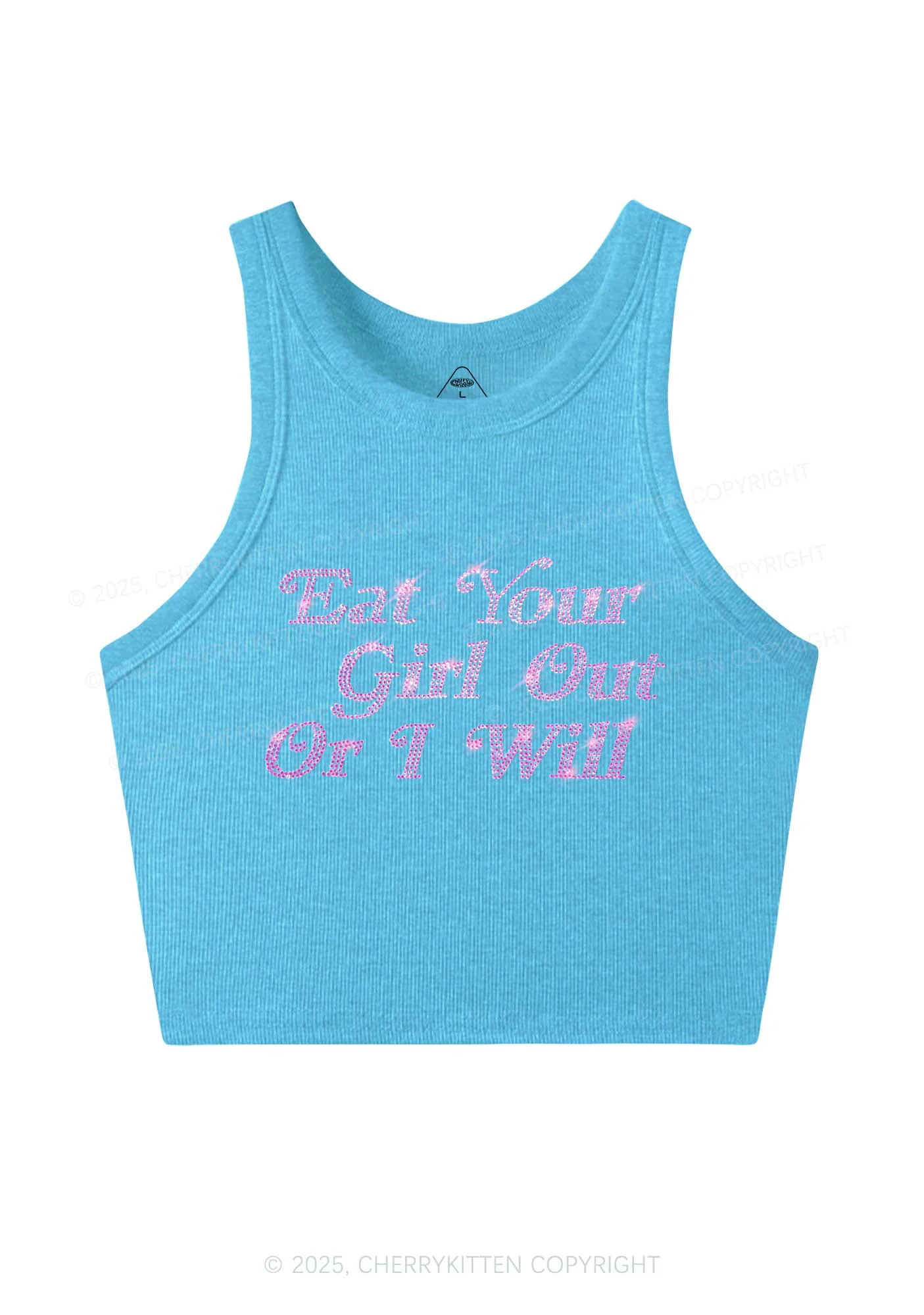 Rhinestone Eat Your Girl Out Y2K Crop Tank Top Cherrykitten - Image 4