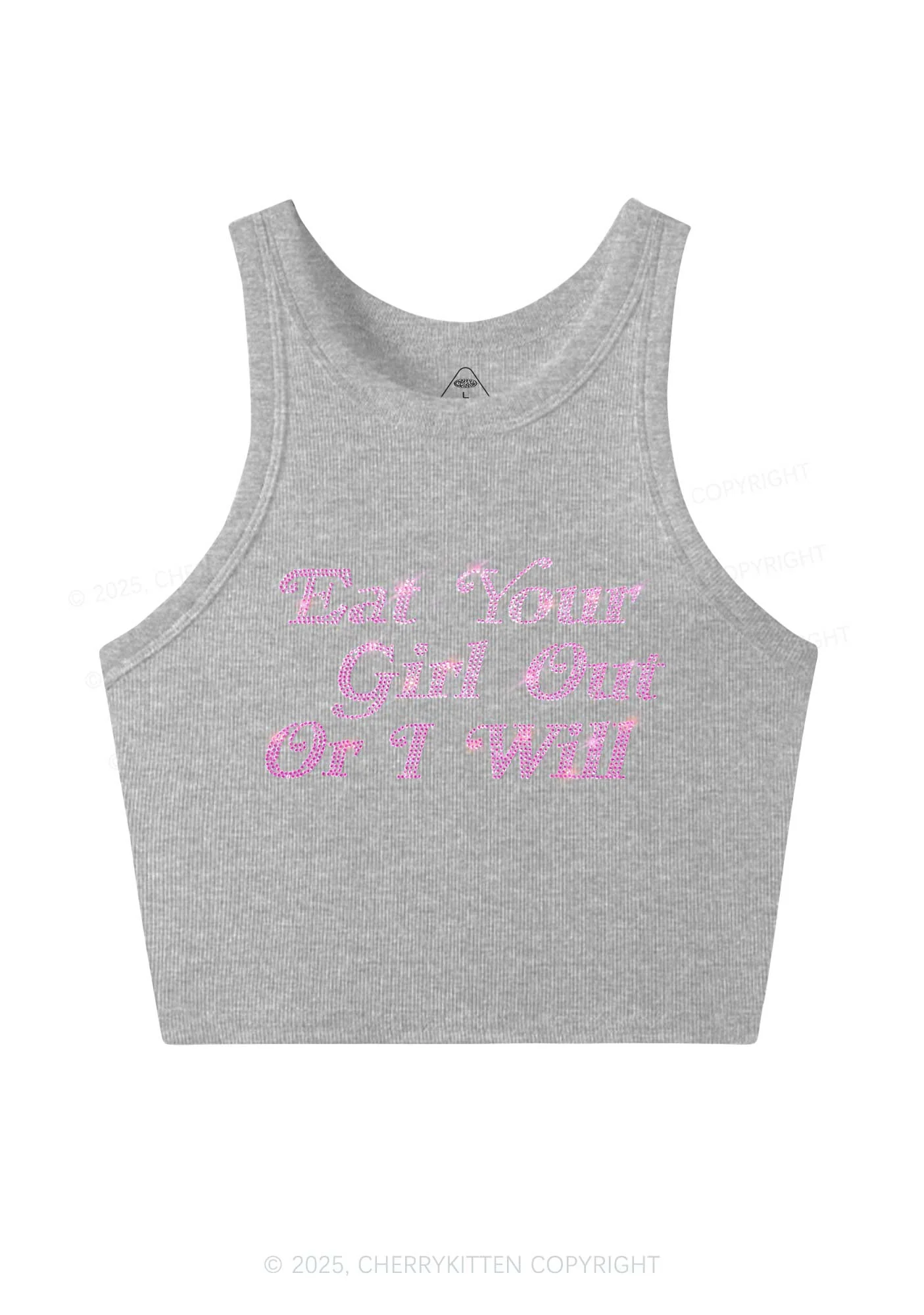 Rhinestone Eat Your Girl Out Y2K Crop Tank Top Cherrykitten - Image 5