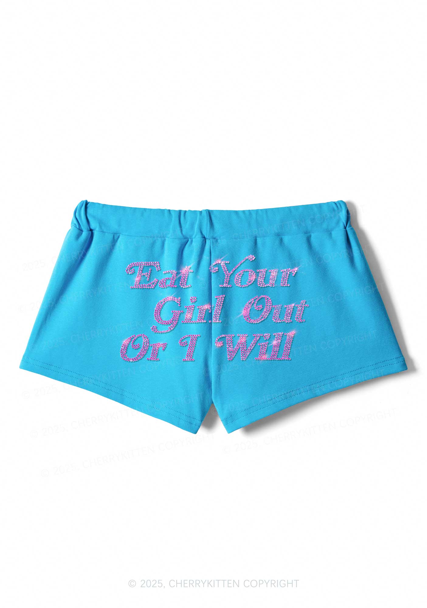 Rhinestone Eat Your Girl Out Y2K Drawstring Mini Shorts Cherrykitten - Image 3