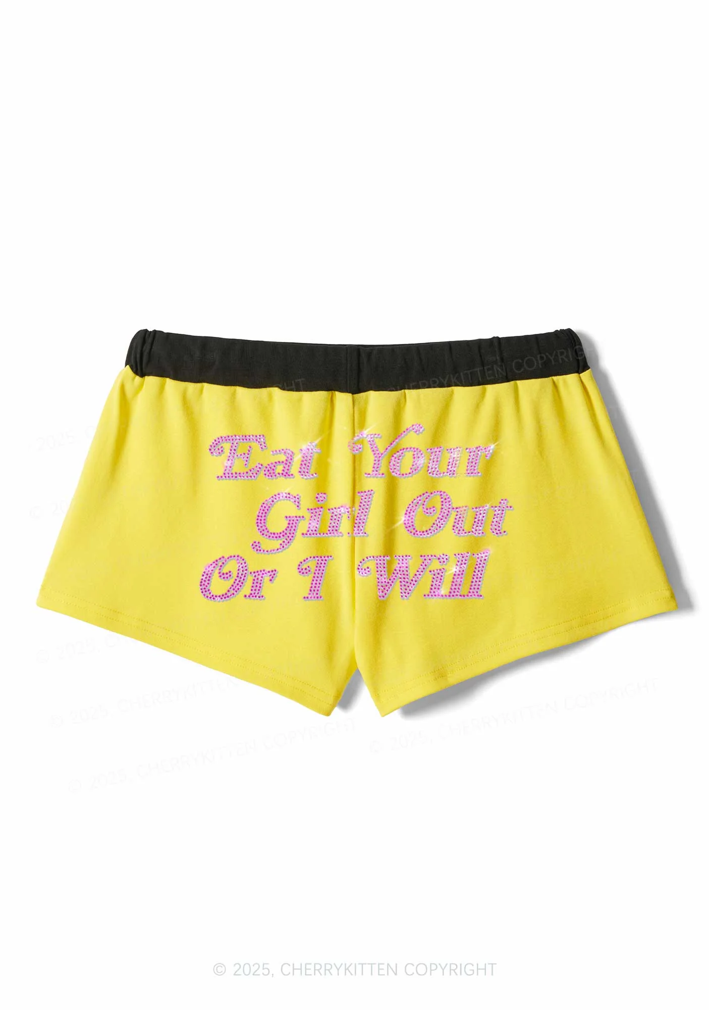 Rhinestone Eat Your Girl Out Y2K Drawstring Mini Shorts Cherrykitten - Image 4