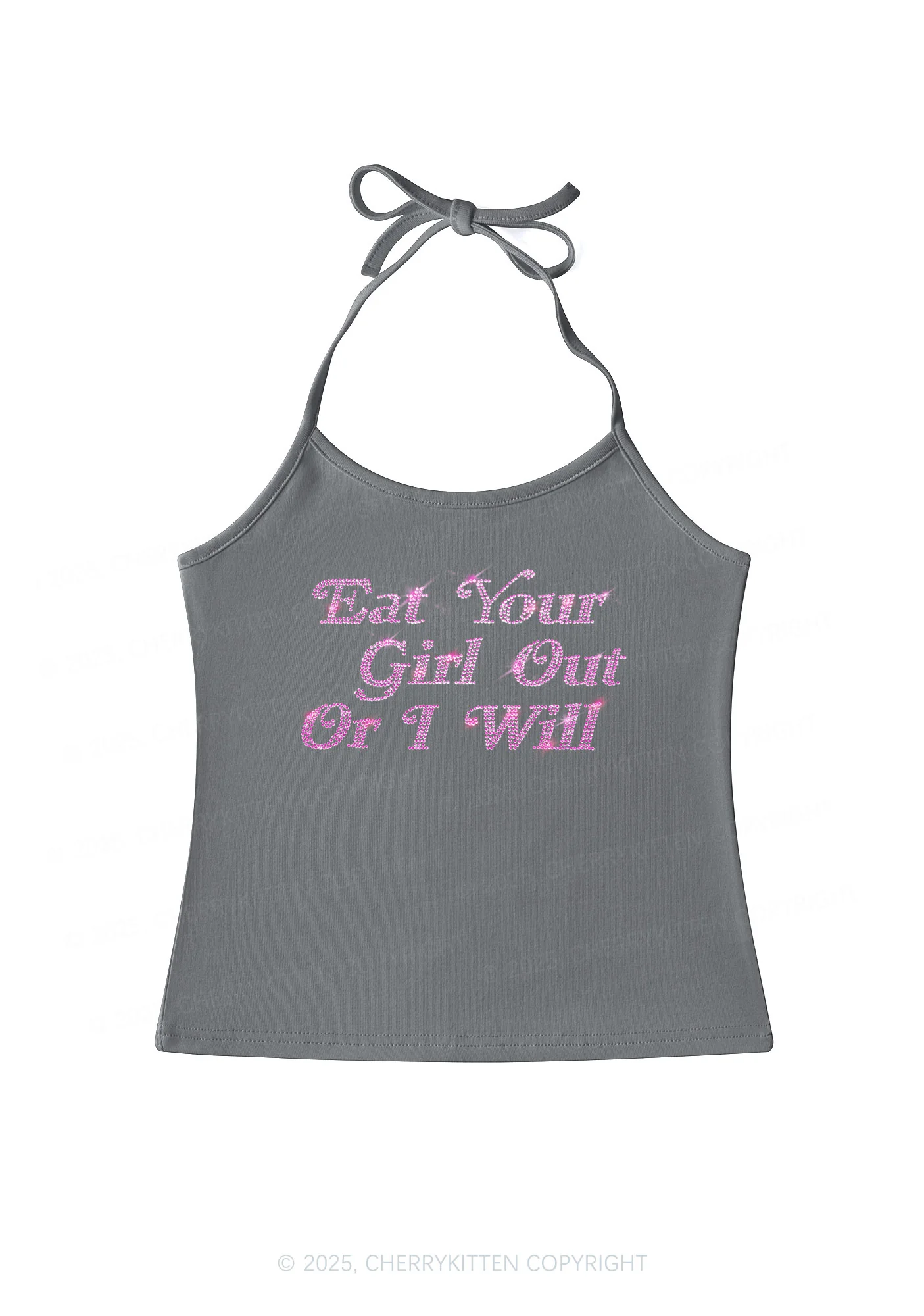 Rhinestone Eat Your Girl Out Y2K Halter Neck Cami Cherrykitten - Image 2