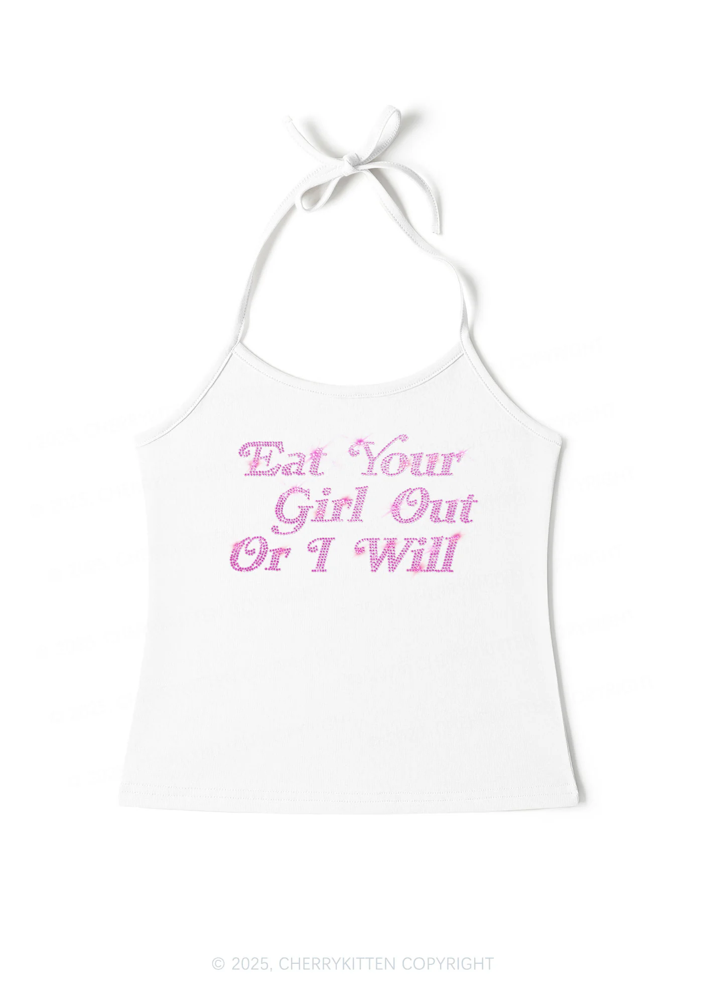 Rhinestone Eat Your Girl Out Y2K Halter Neck Cami Cherrykitten - Image 3