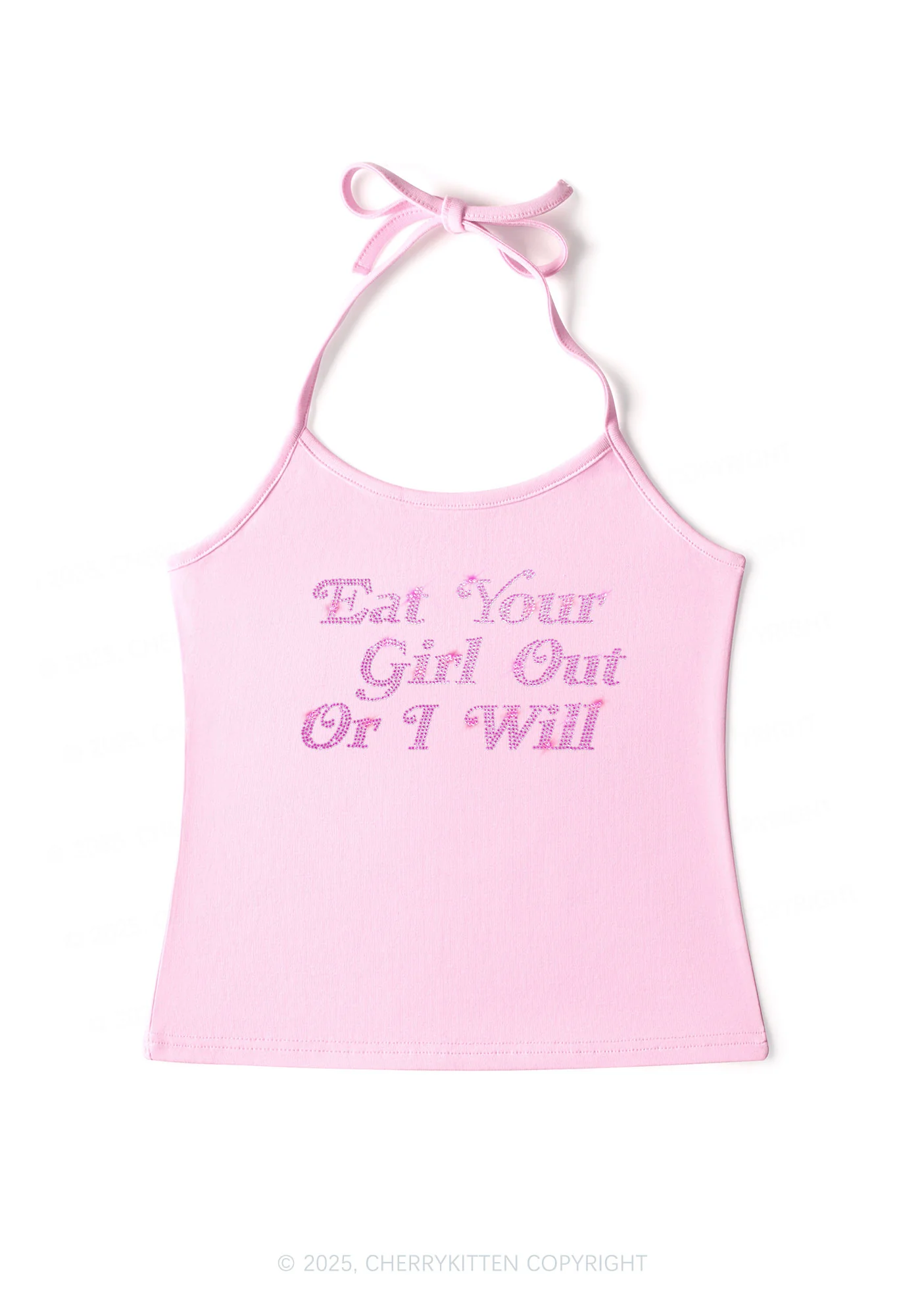 Rhinestone Eat Your Girl Out Y2K Halter Neck Cami Cherrykitten - Image 5