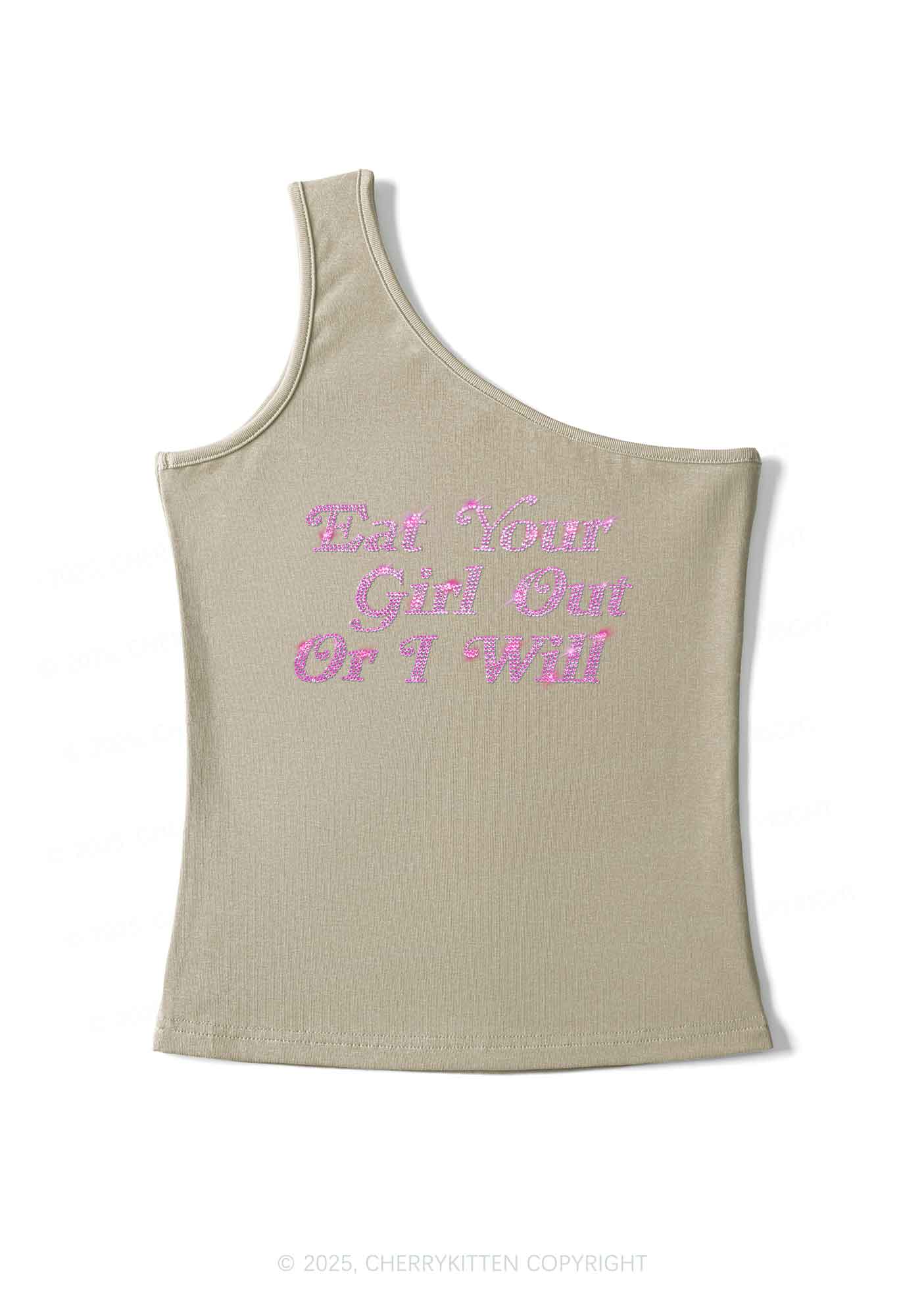 Rhinestone Eat Your Girl Out Y2K One Shoulder Tank Top Cherrykitten - Image 5