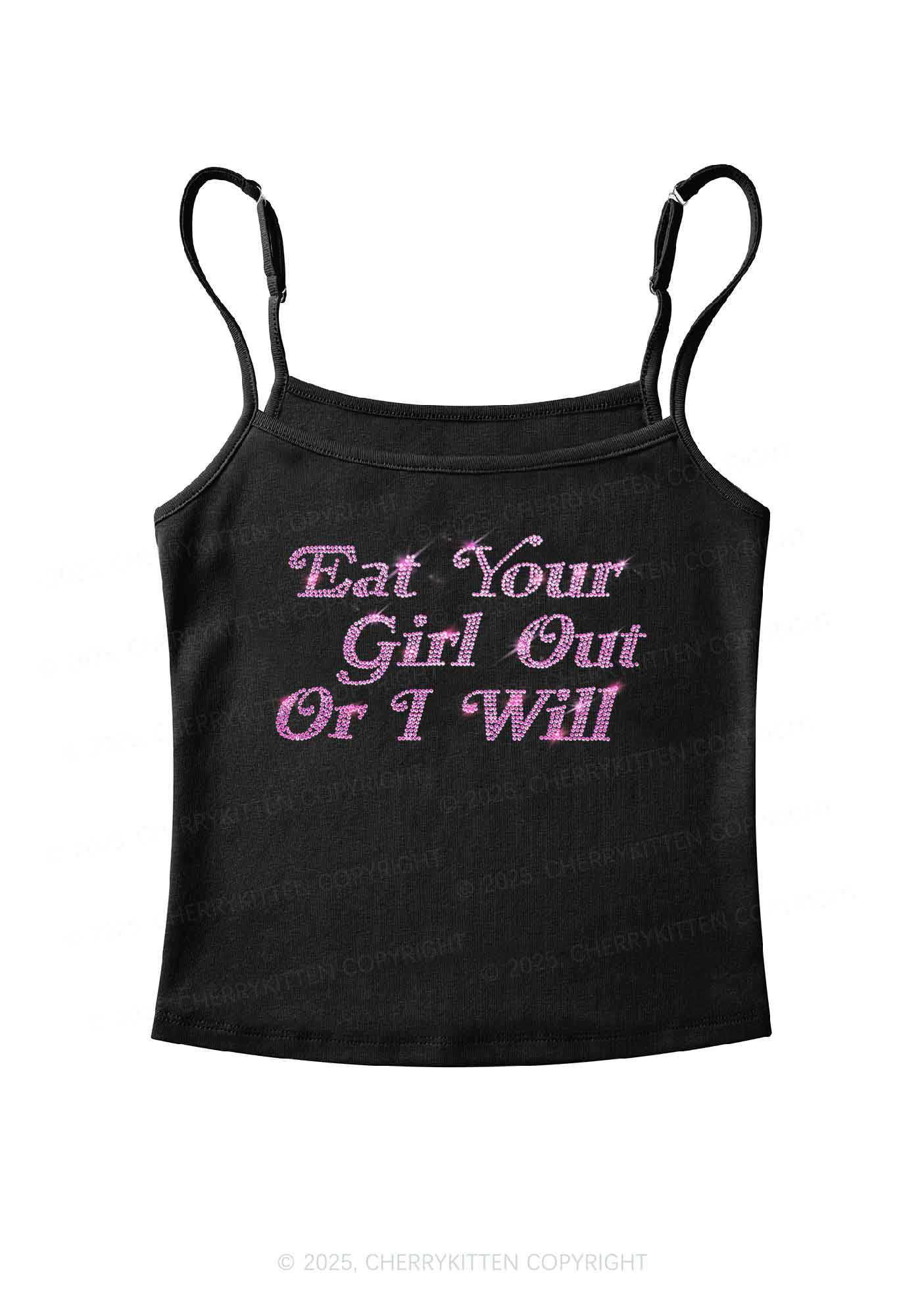 Rhinestone Eat Your Girl Out Y2K Spaghetti Strap Cami Cherrykitten - Image 3