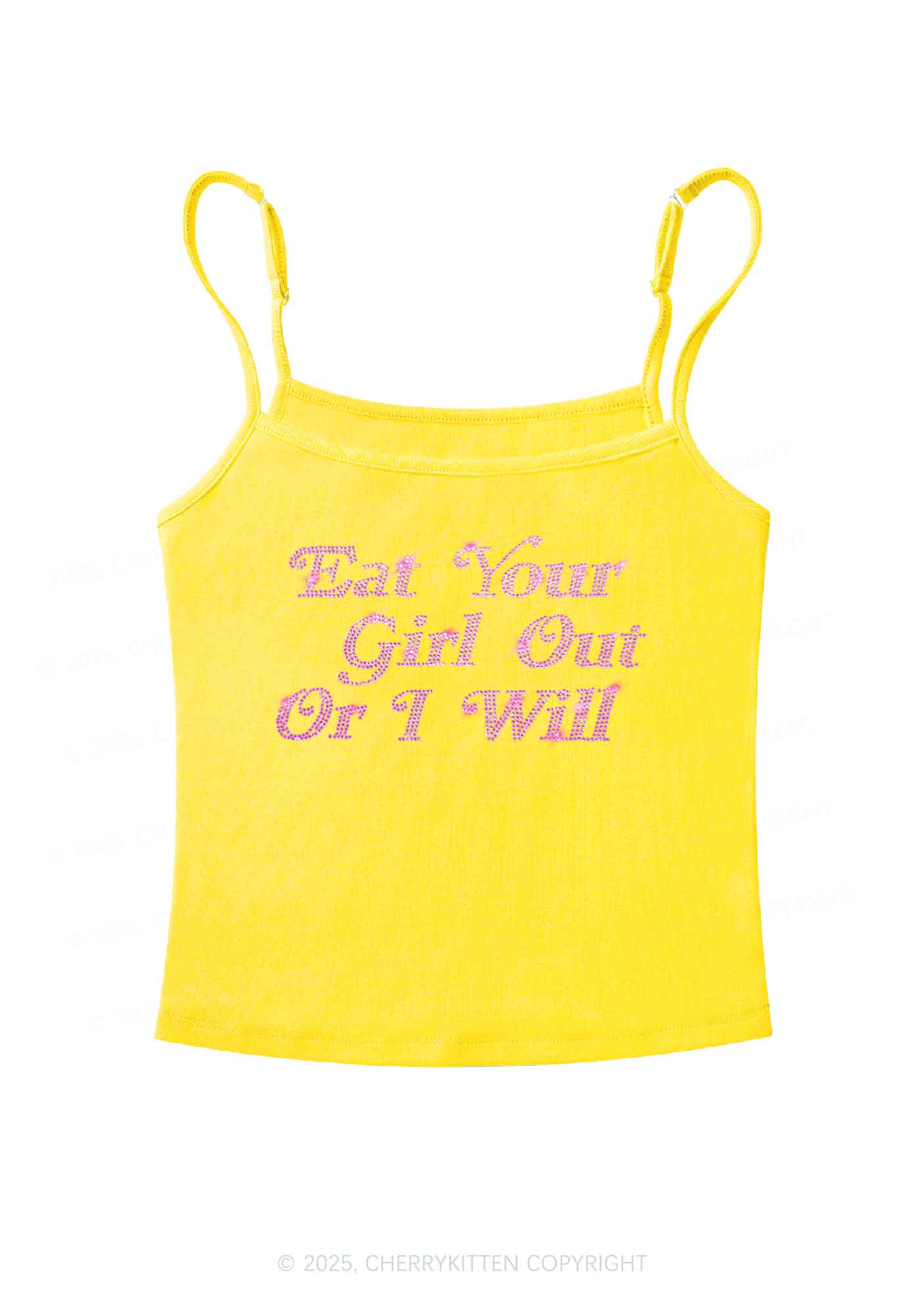 Rhinestone Eat Your Girl Out Y2K Spaghetti Strap Cami Cherrykitten - Image 5