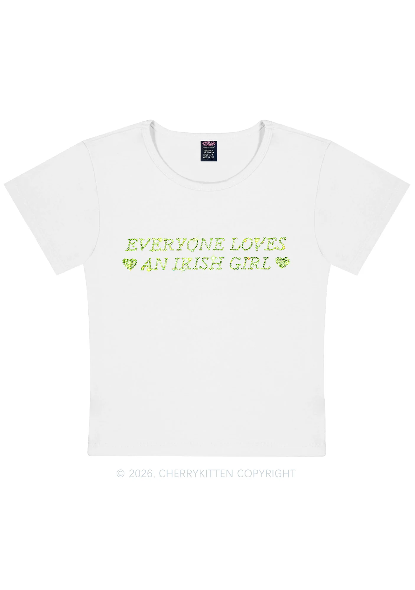 Rhinestone Everyone Loves Irish Girl St Patricks Y2K Baby Tee Cherrykitten - Image 4